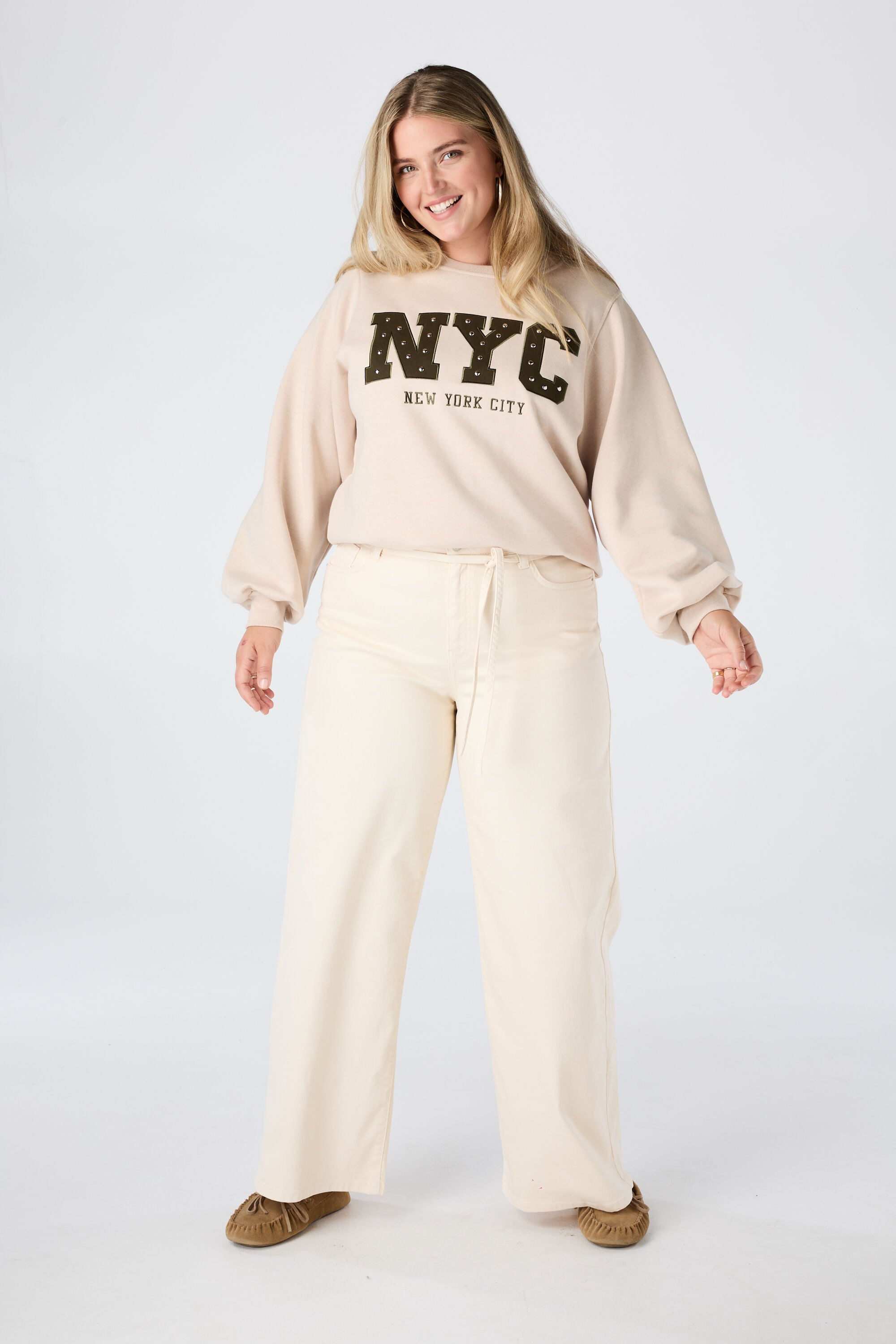 Wide leg jeans met strikkoord