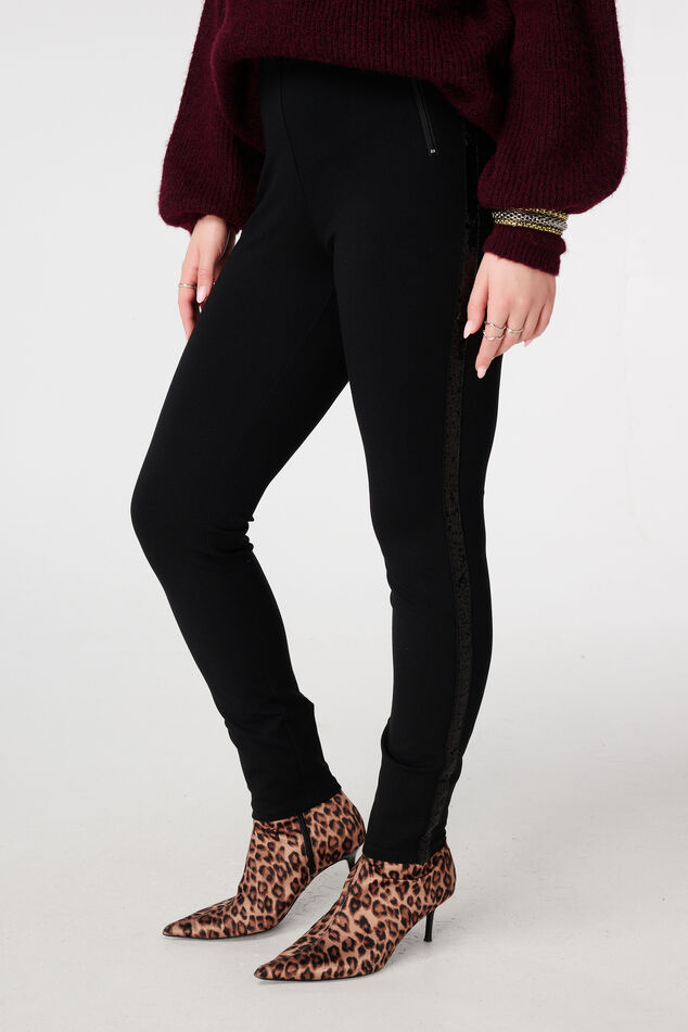 Tregging skinny leg met pailletten zijstreep image number 5