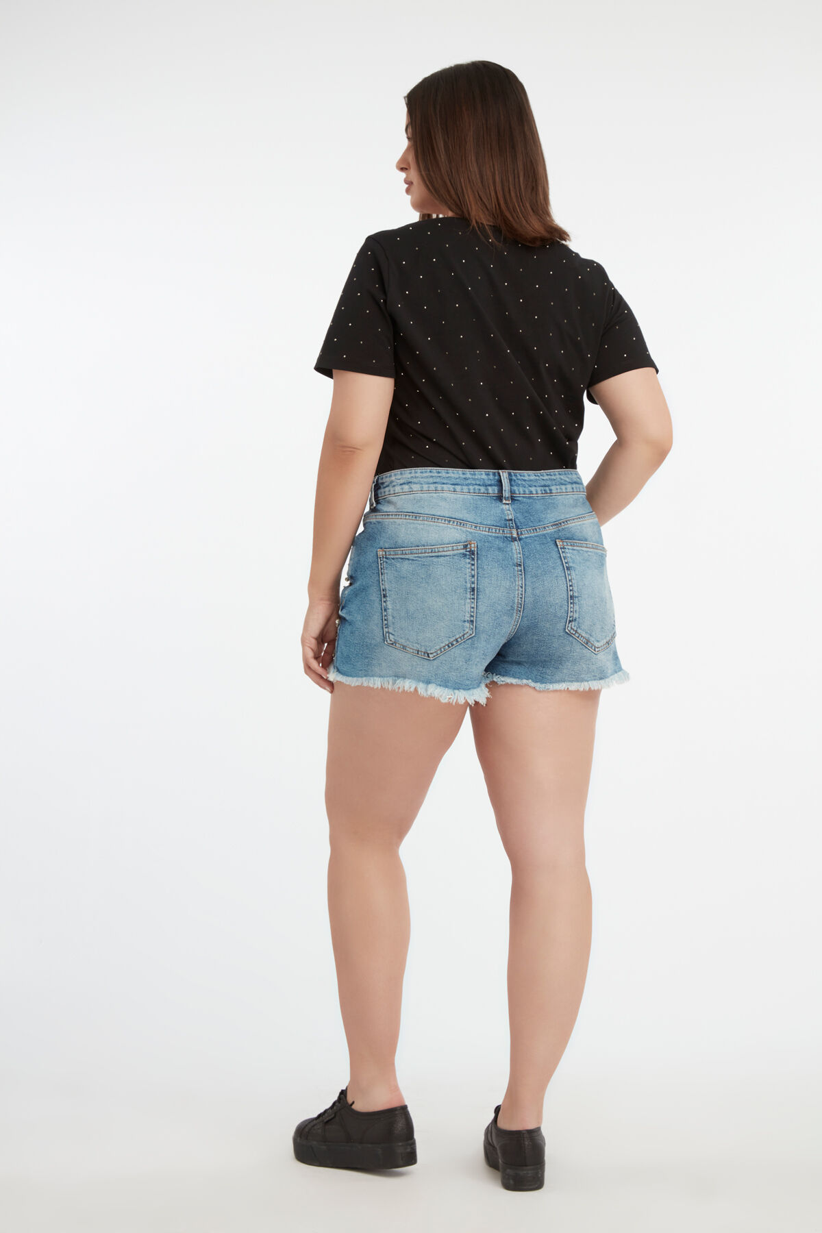 Denim short met parels en studs image number 4