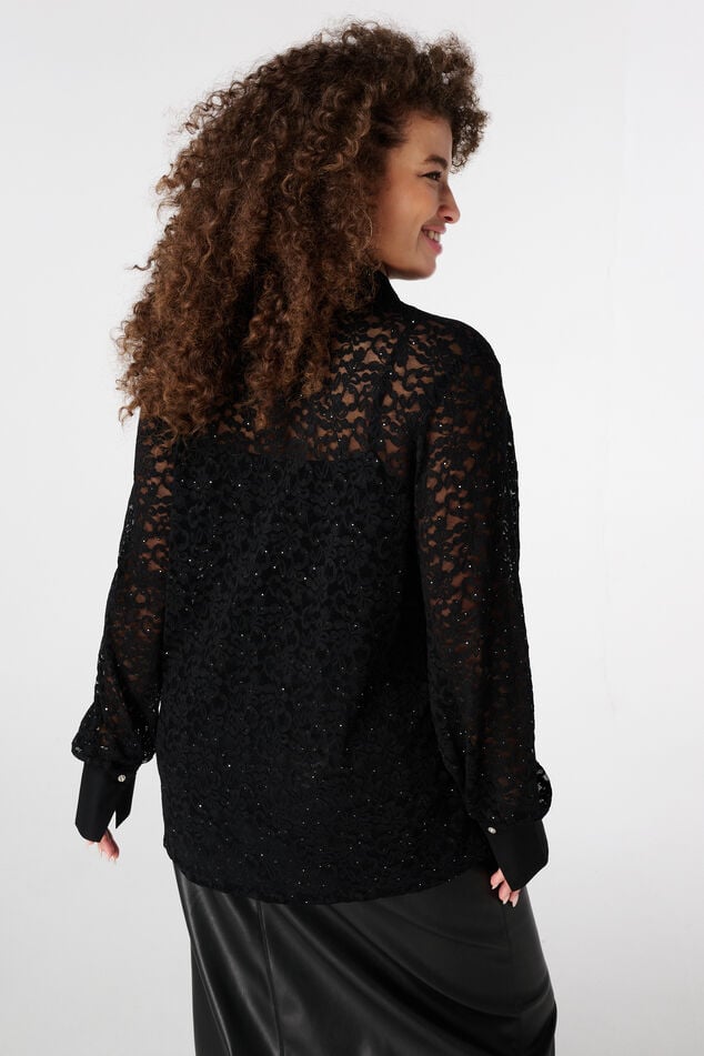 Jersey top met kant en pailetten image number 3