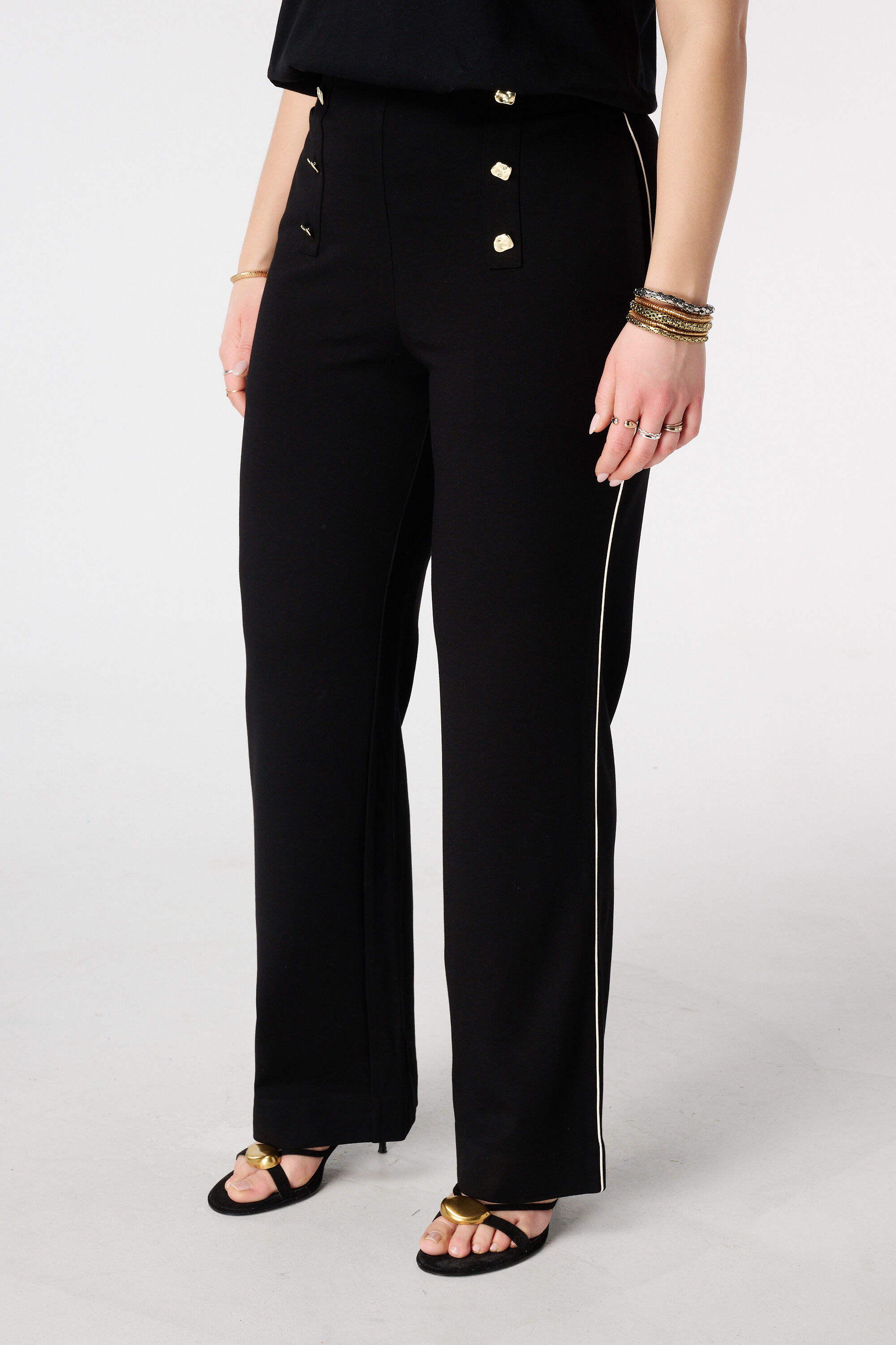 Wide leg broek met siernaden image number 5