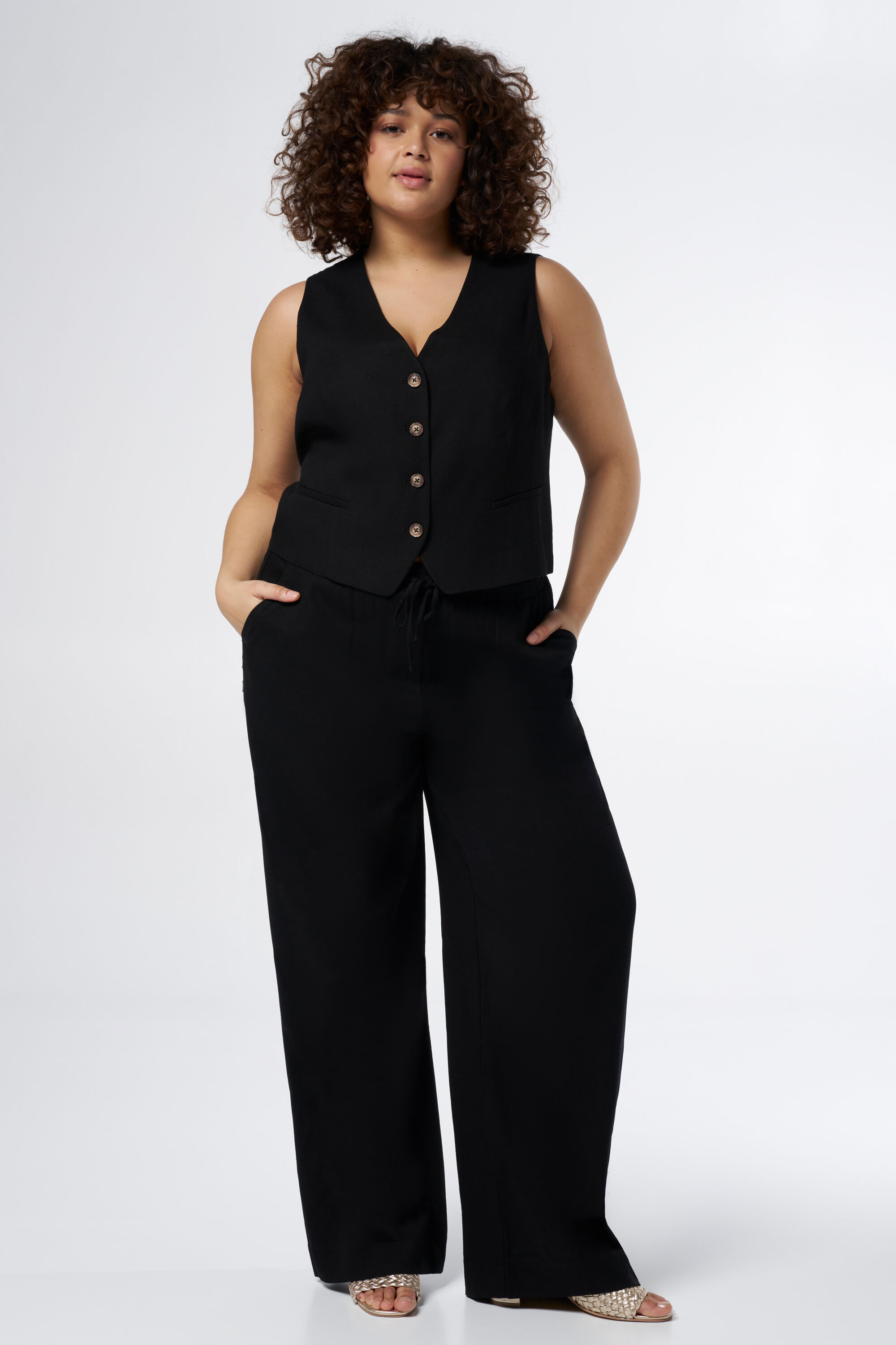 Linnen gilet met tortoise knopen image number 5