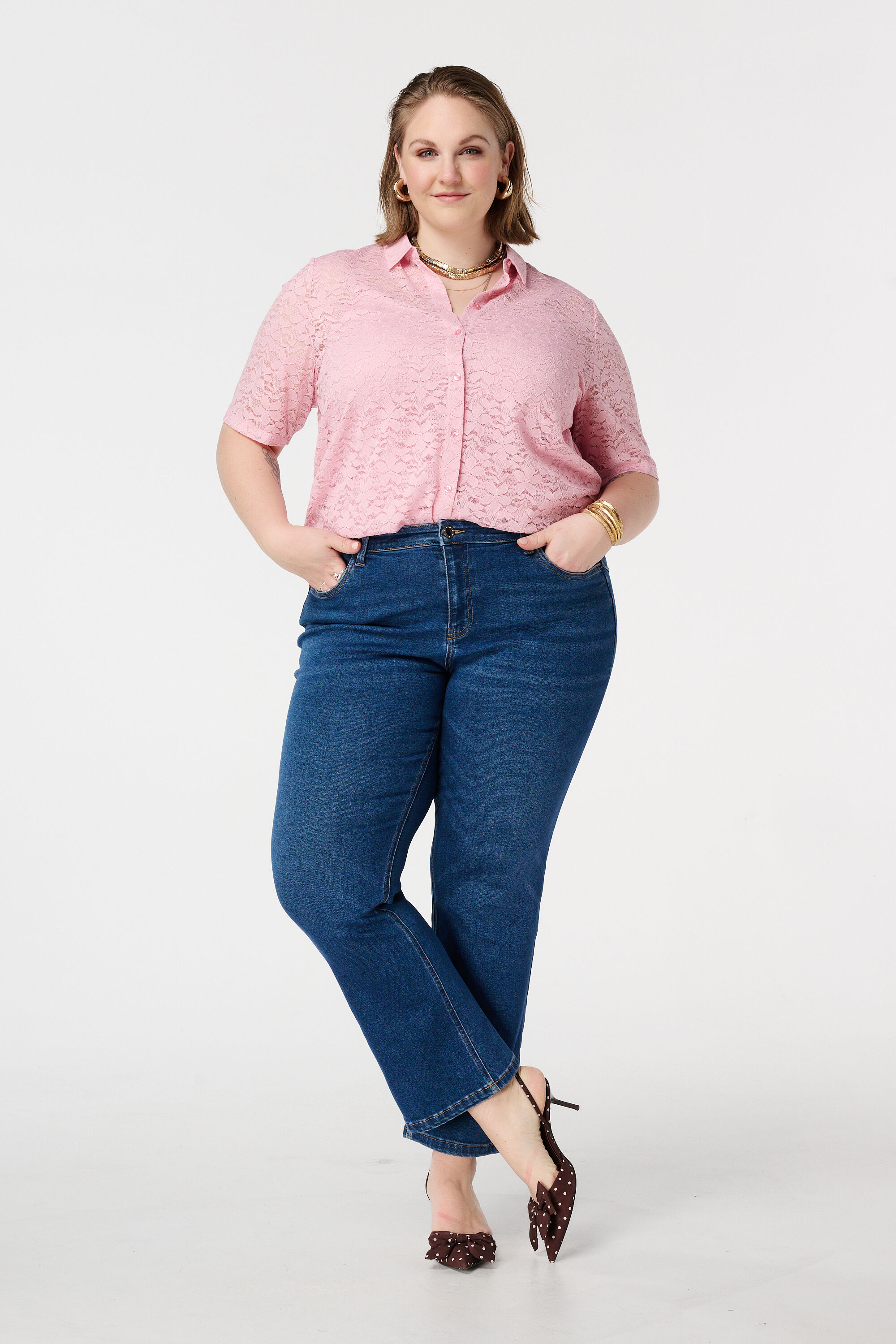 Kanten top met korte mouwen image number 5