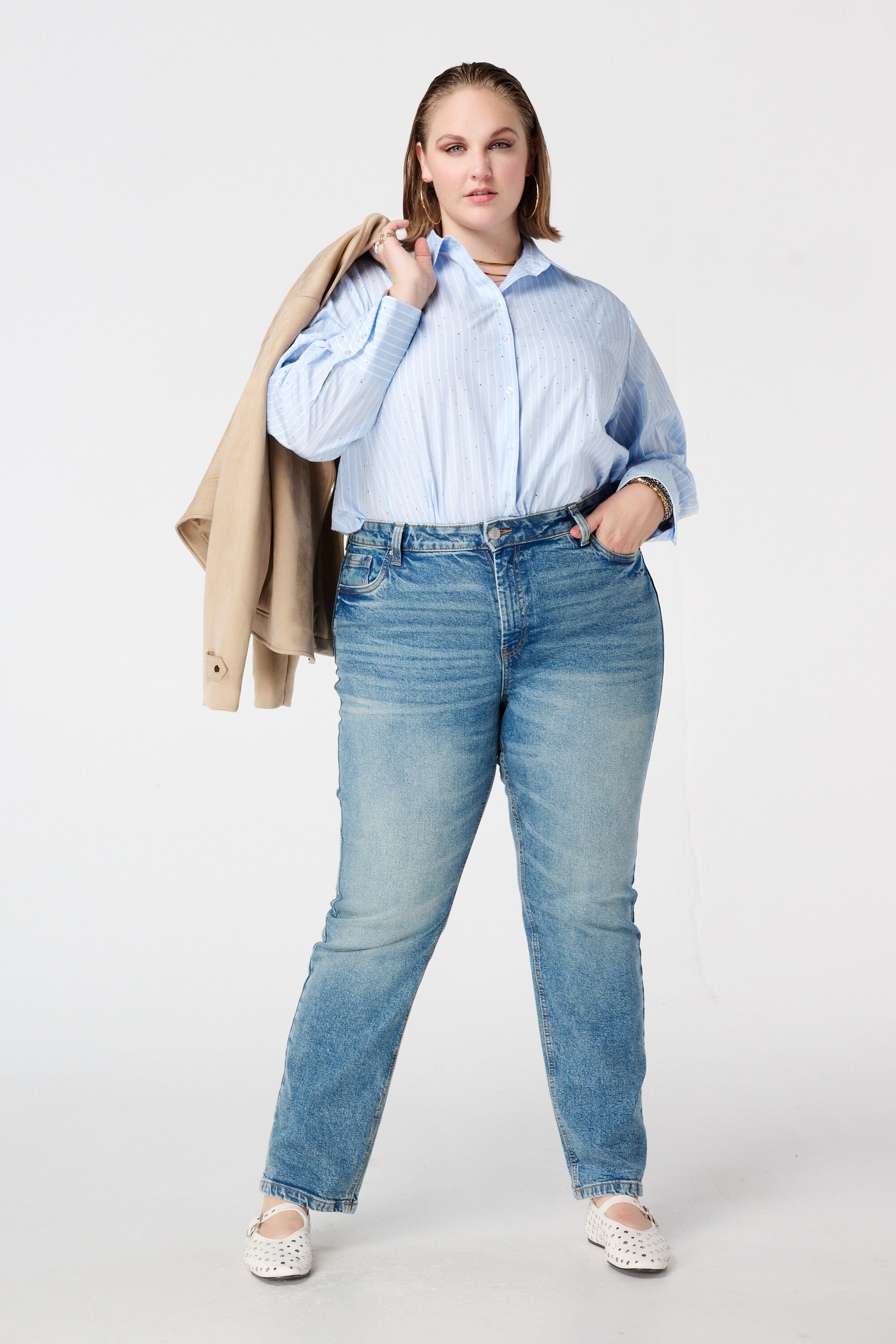 Gestreepte blouse met strassdetails image number 5