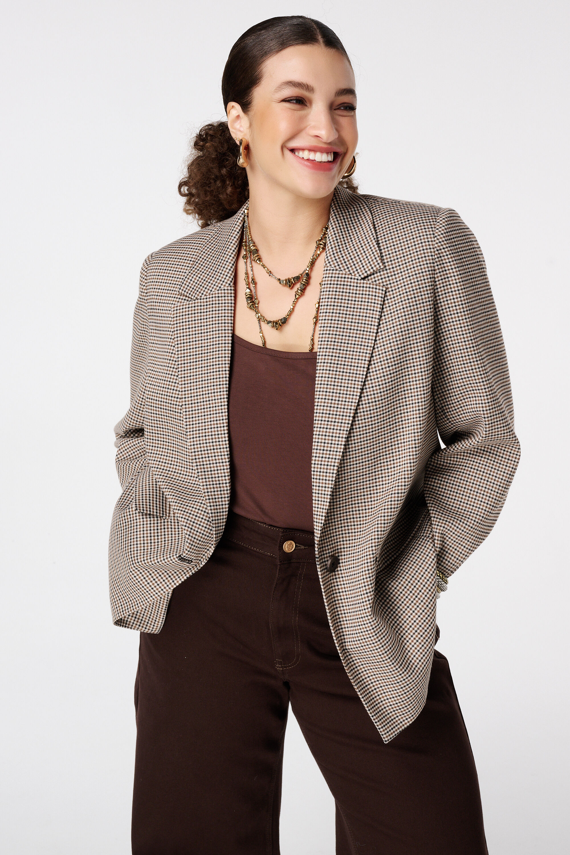 Geruite blazer met knooplsuiting