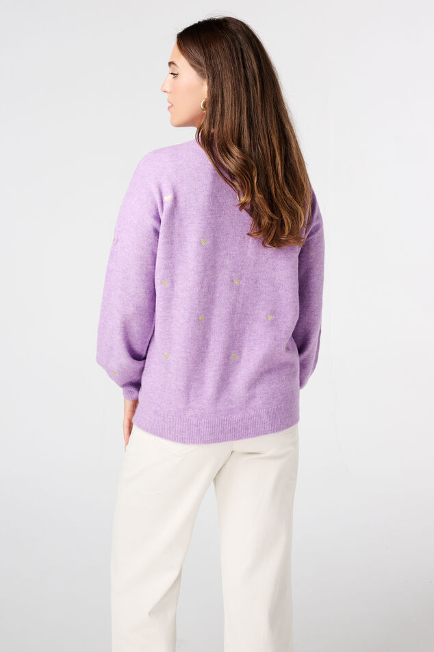 Fijn gebreide trui met geborduurde hartjes image number 3