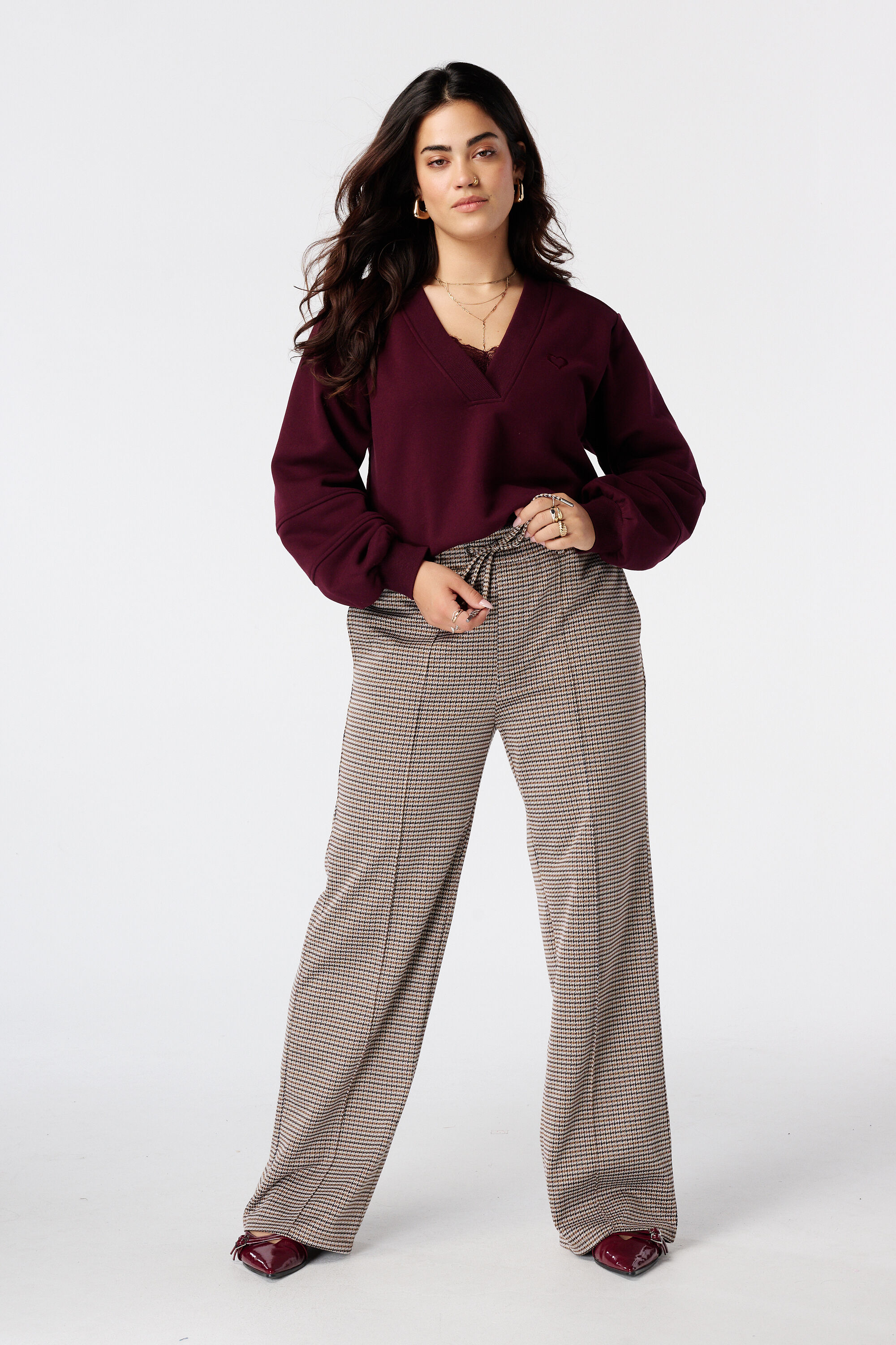 Broek met elastische taille en ruiten