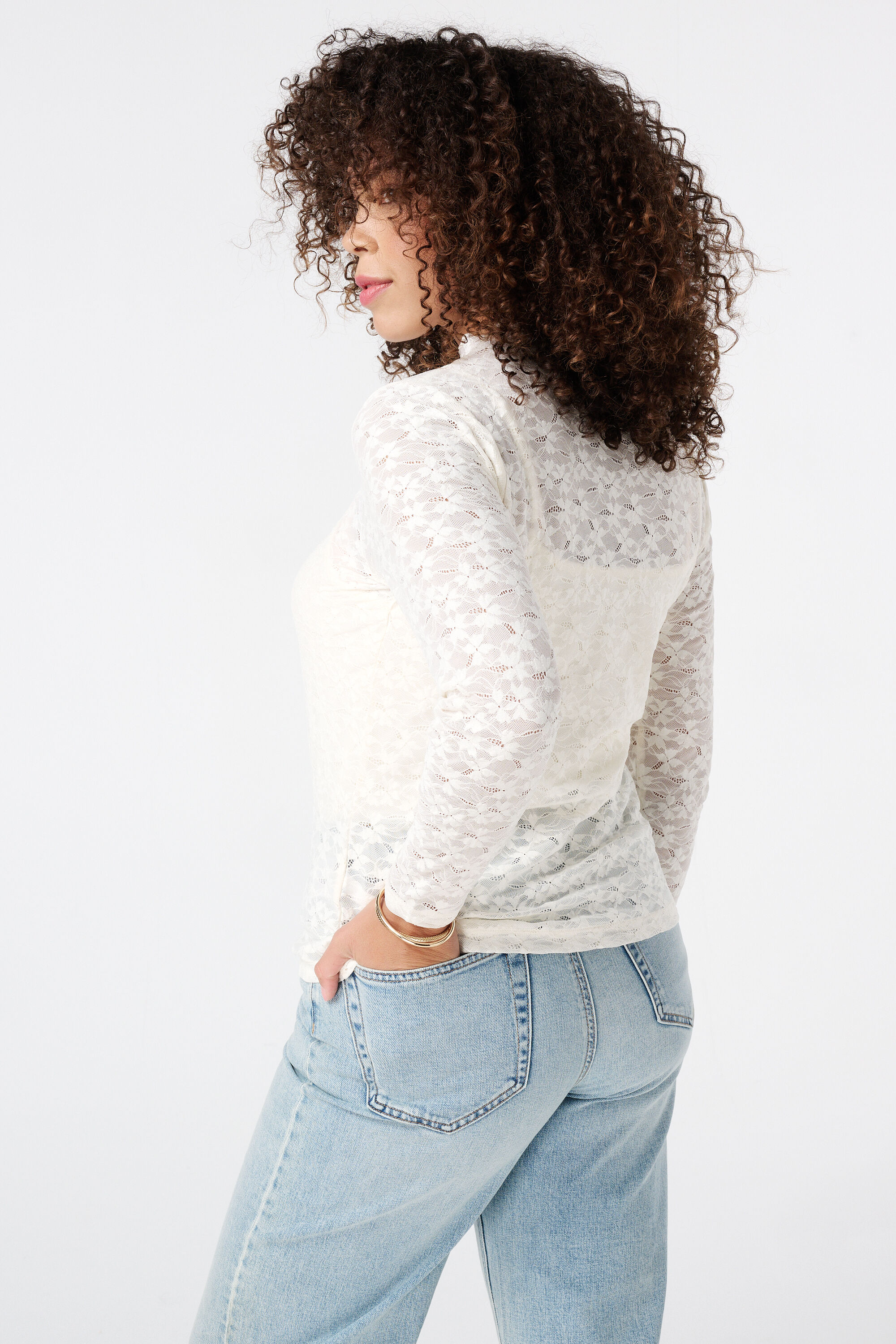 Kanten top met gesloten hals image number 3