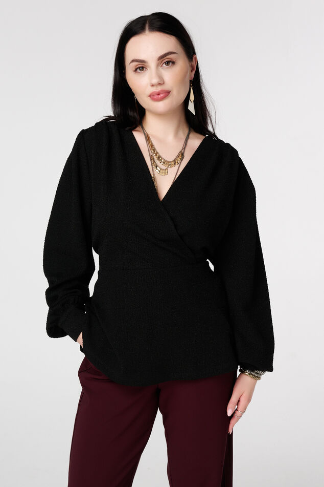 Glitter top met overslag look image number 0