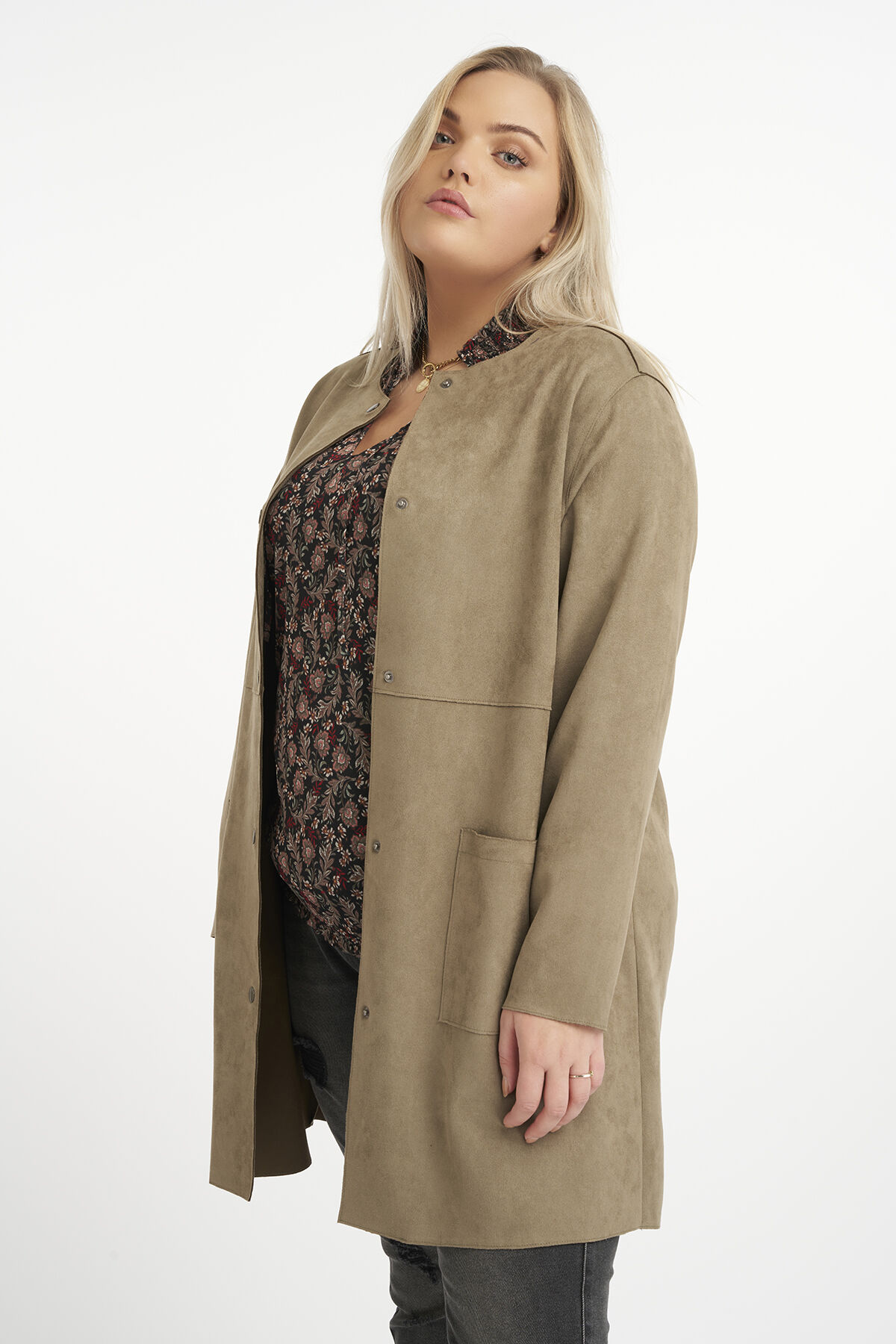 Suedine jas met ronde hals image number 5