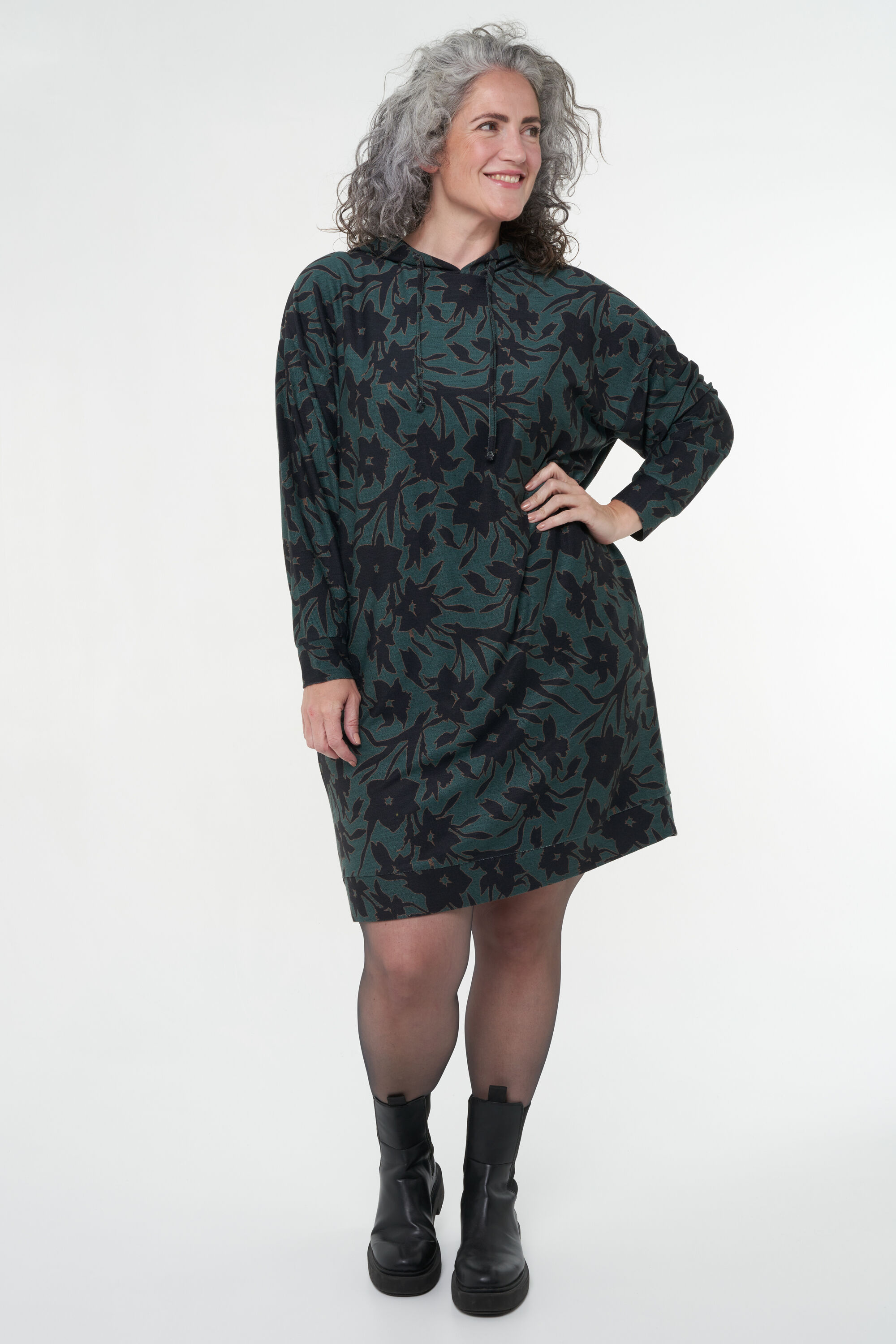 Sweater dress met capuchon image number 6