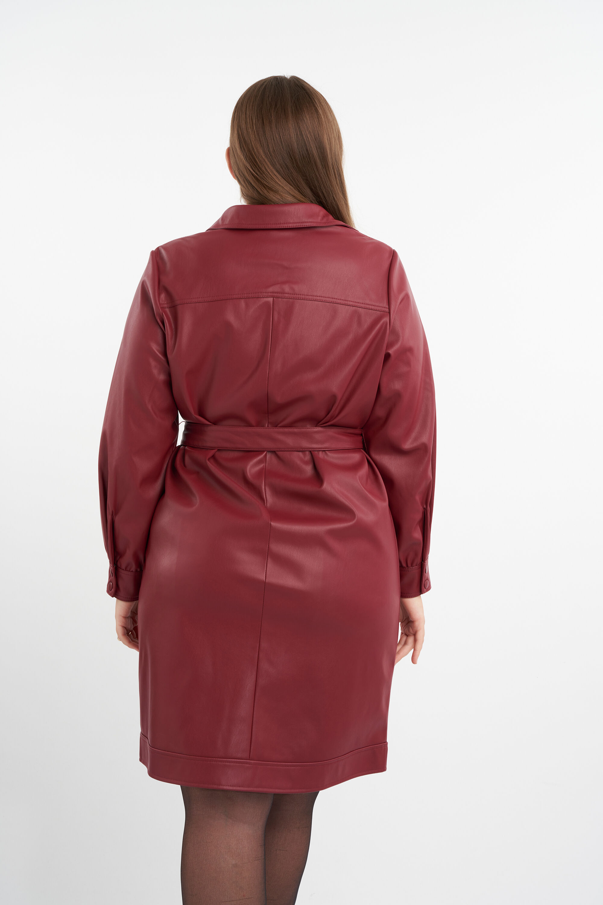 PU jurk met strikceintuur image number 4