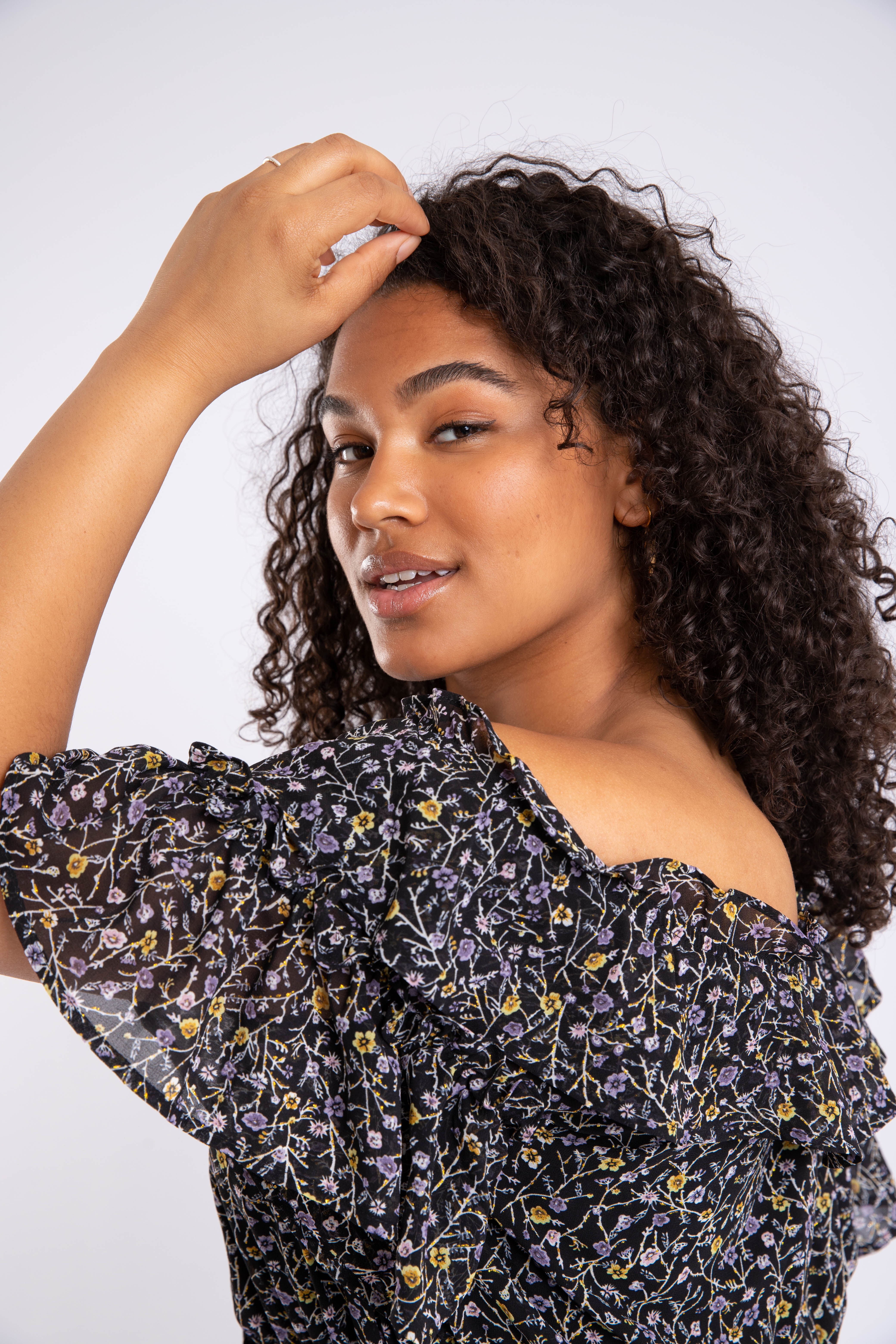 Off shoulder jurkje met print image number 5