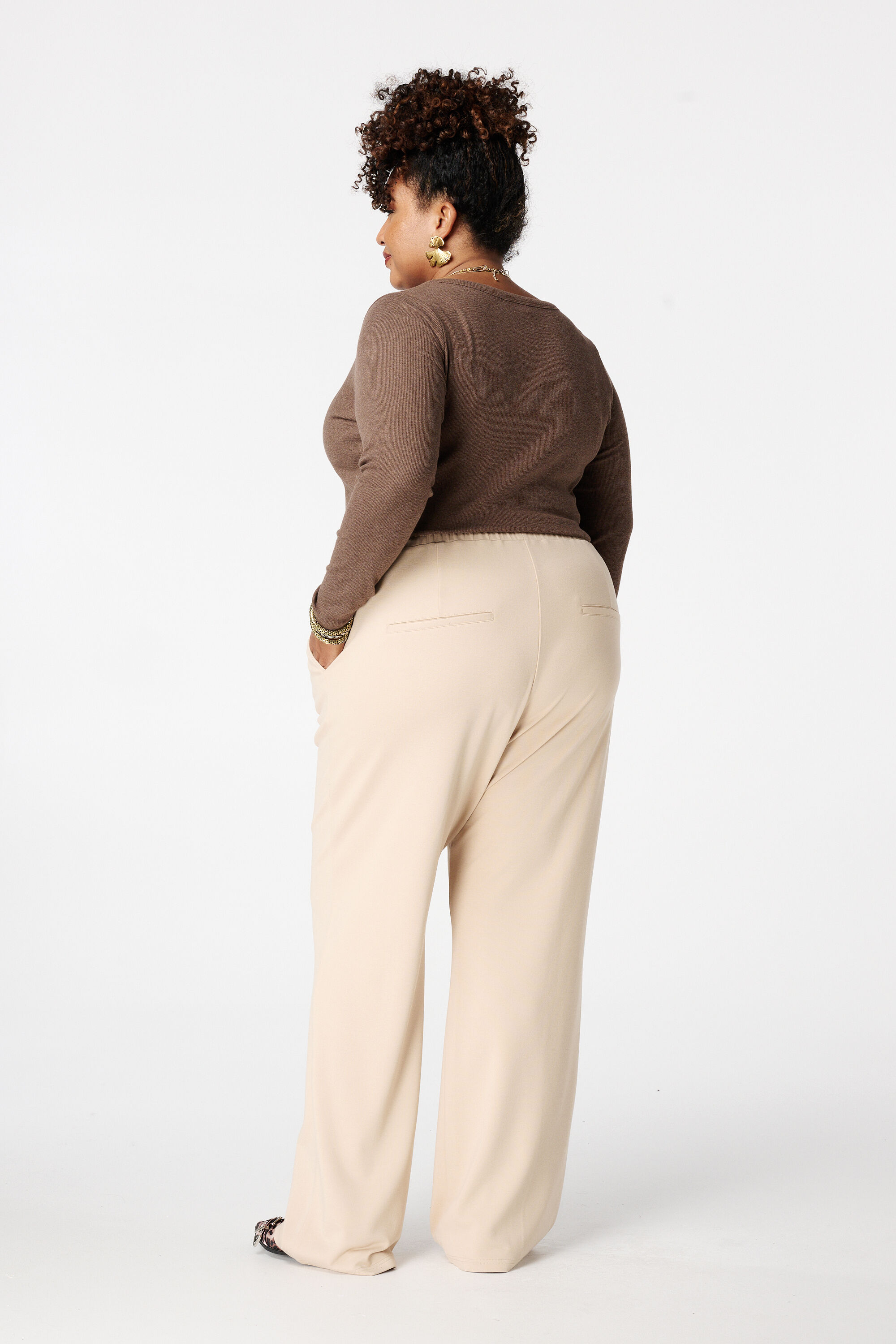 Wide leg pantalon met siernaden image number 3