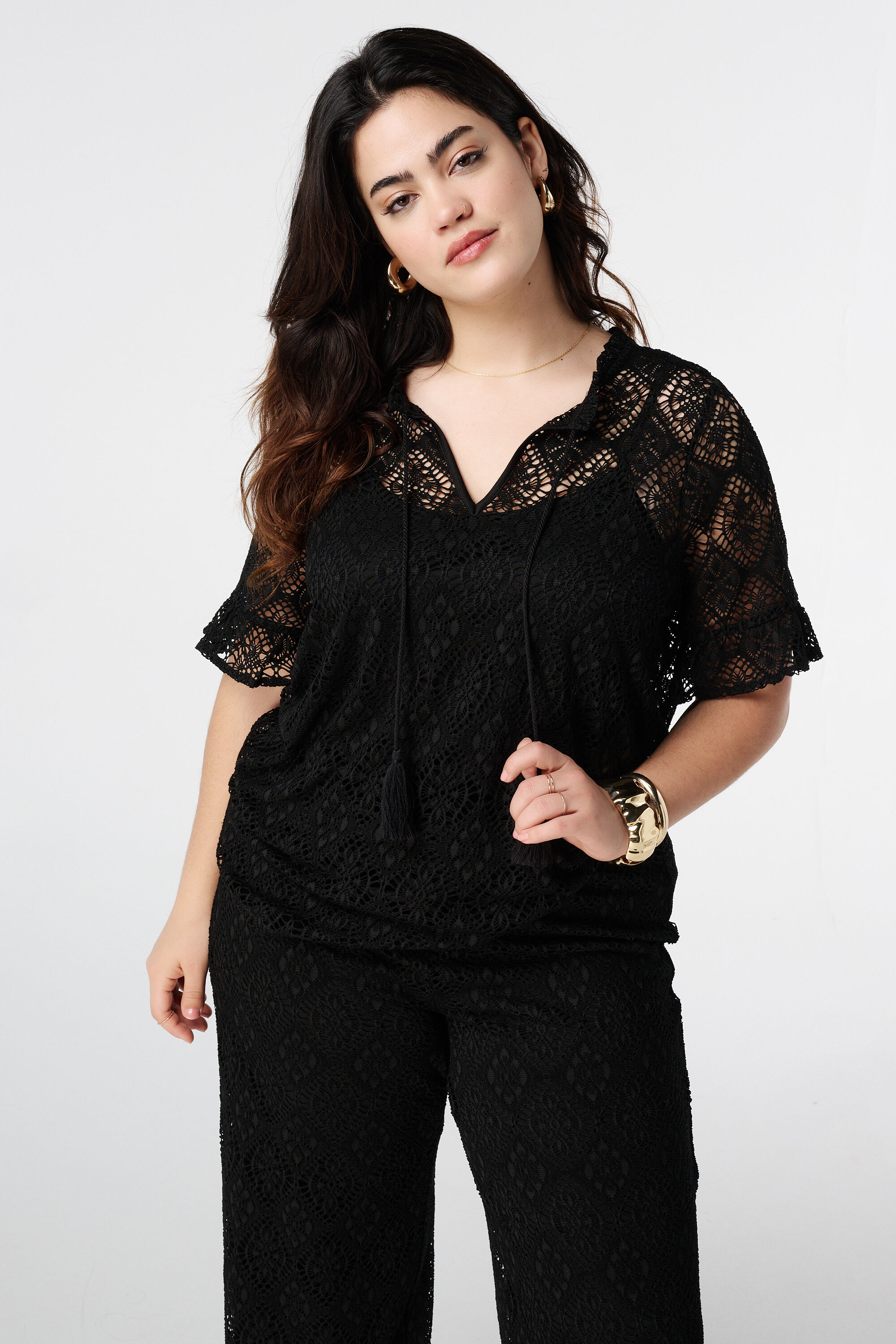 Kanten top met korte mouwen  image number 4