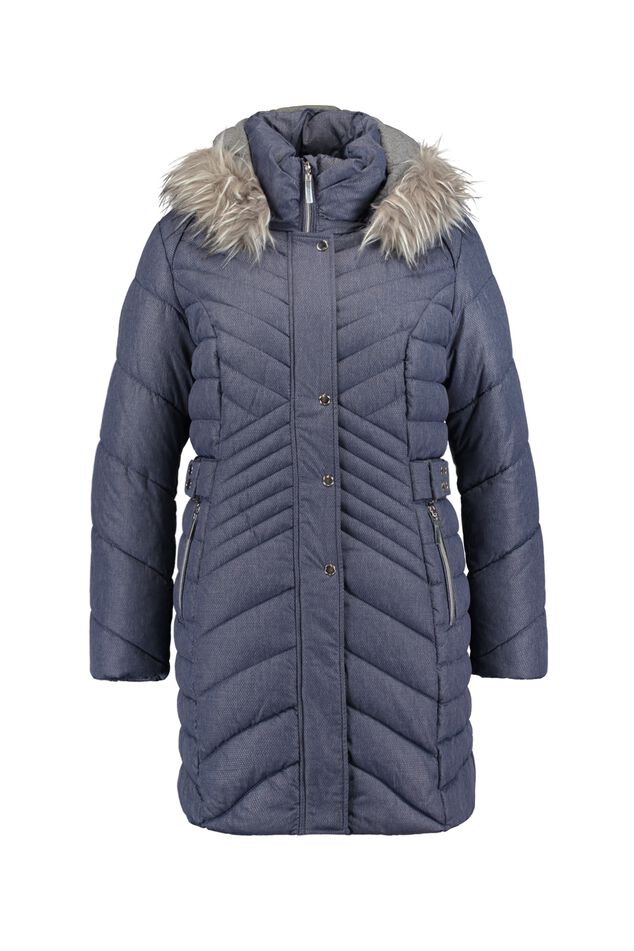 Gewatteerde winterjas met imitatiebontkraag image number 1
