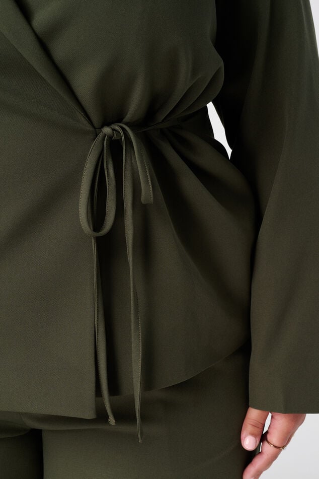 Overslag blazer met strikceintuur image number 6