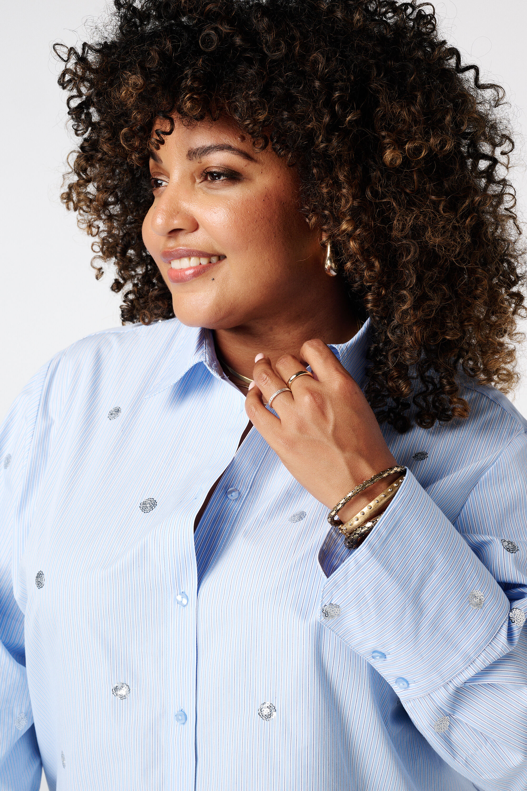Gestreepte blouse met pailletten image number 4