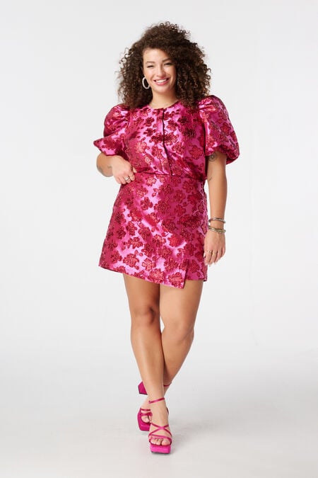 Glitter jacquard rokje met overslag look Glitter jacquard rokje met overslag look