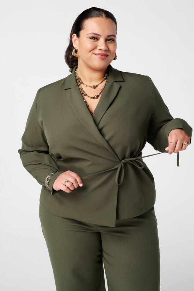 Overslag blazer met strikceintuur image number 0