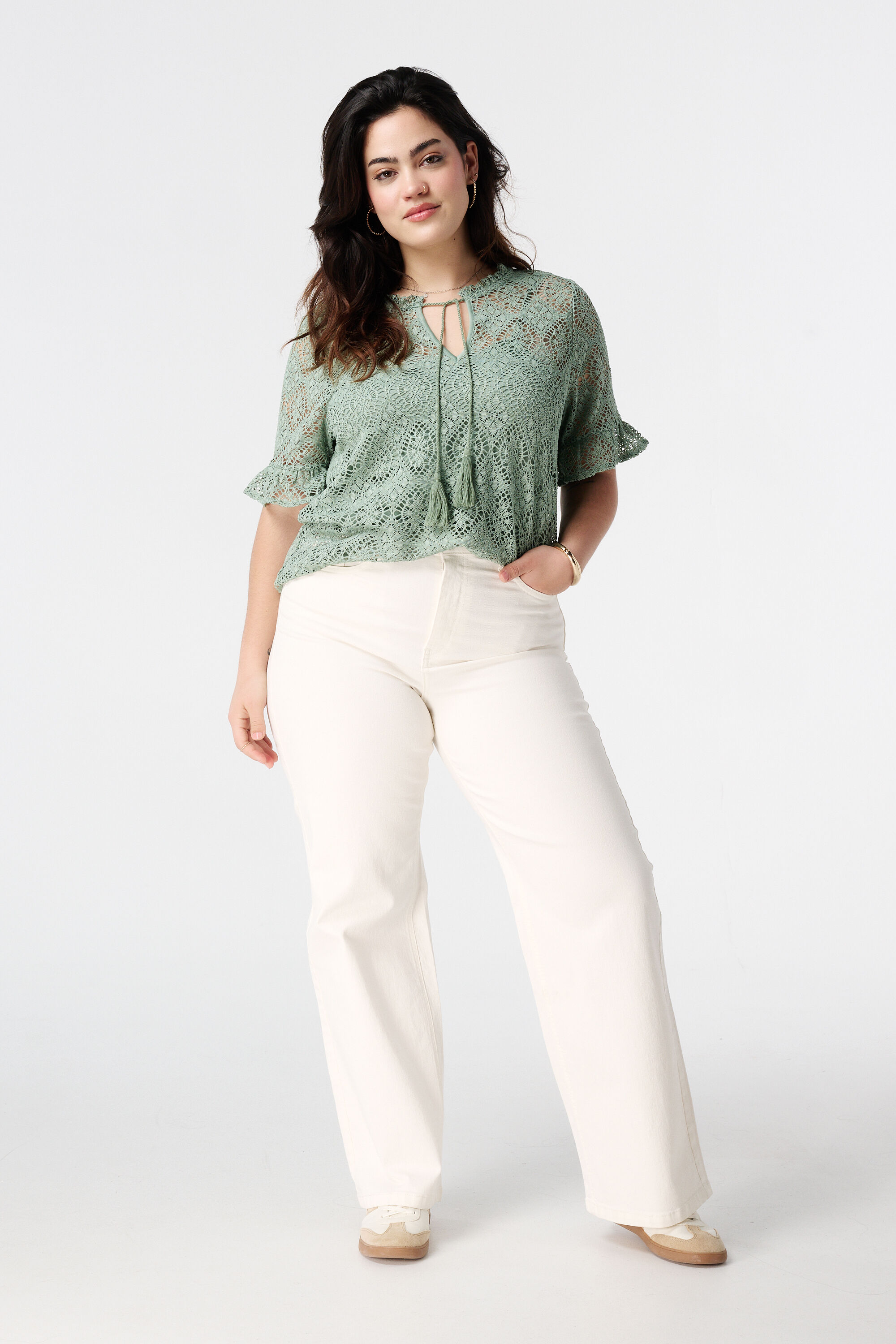 Kanten top met korte mouwen  image number 5