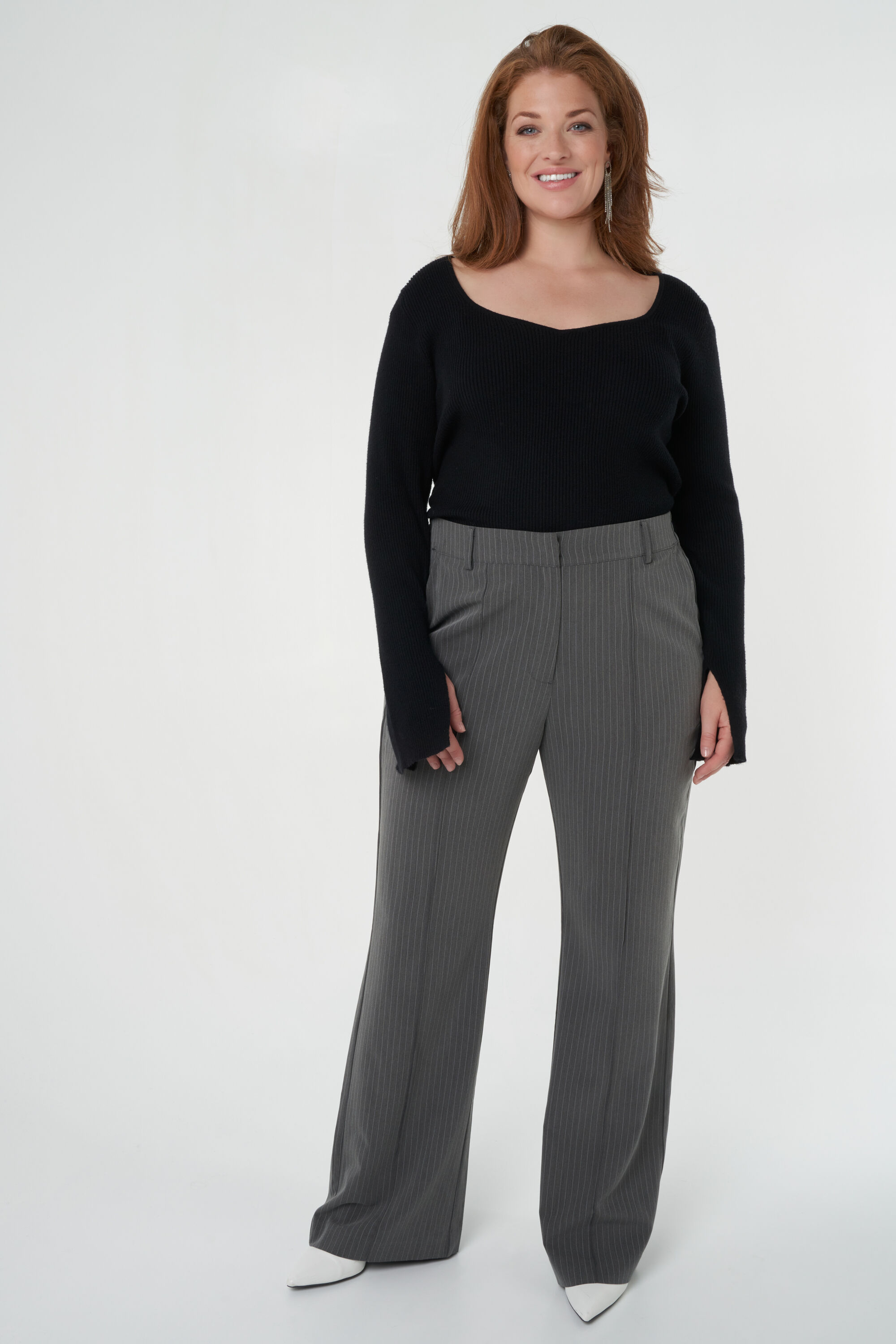 Dames Broek met rechtvallende pijpen en krijtstrepen MS Mode