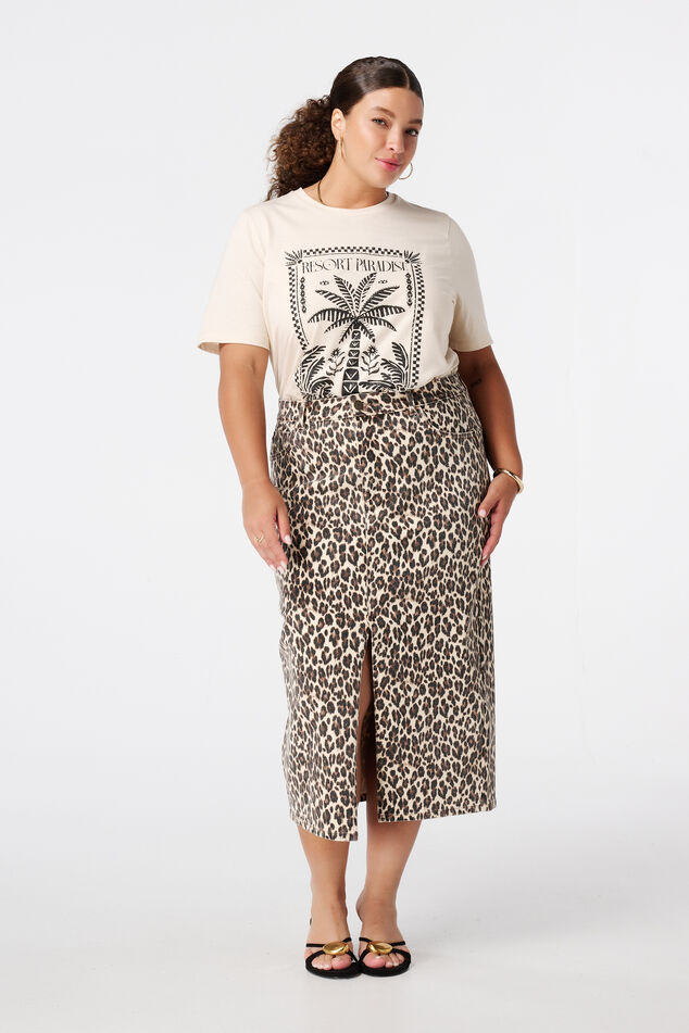 Denim rok met panterprint image number 0