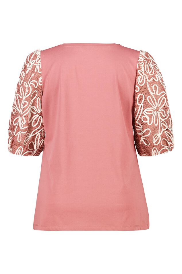 T-shirt met geborduurde mouwen image number 2