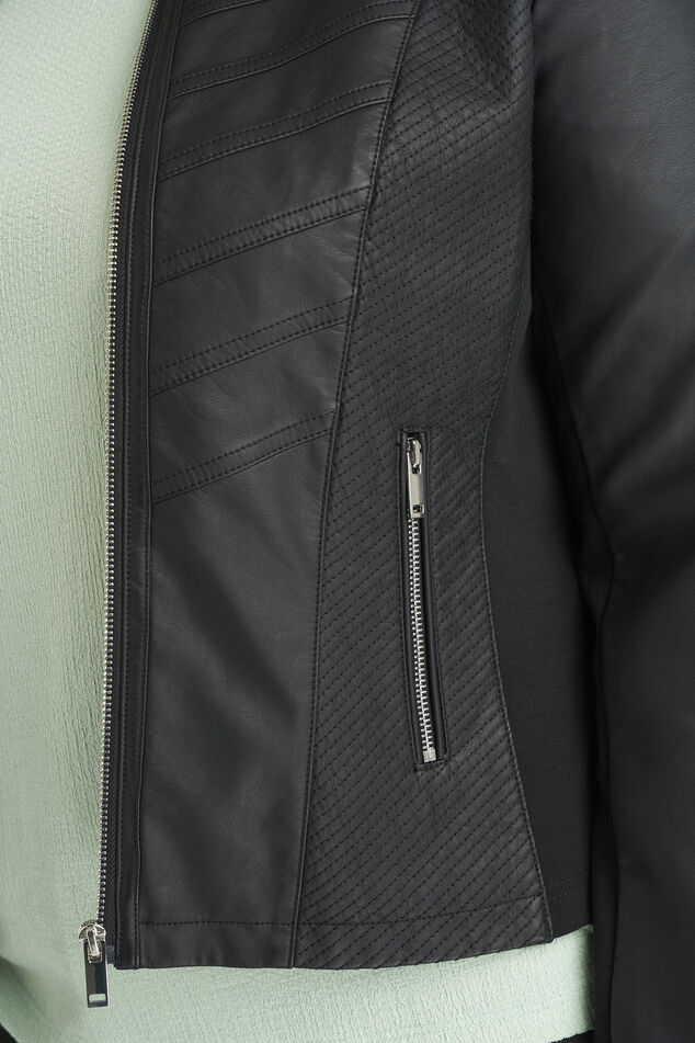 Imitatieleren bikerjack met ronde hals image number 4