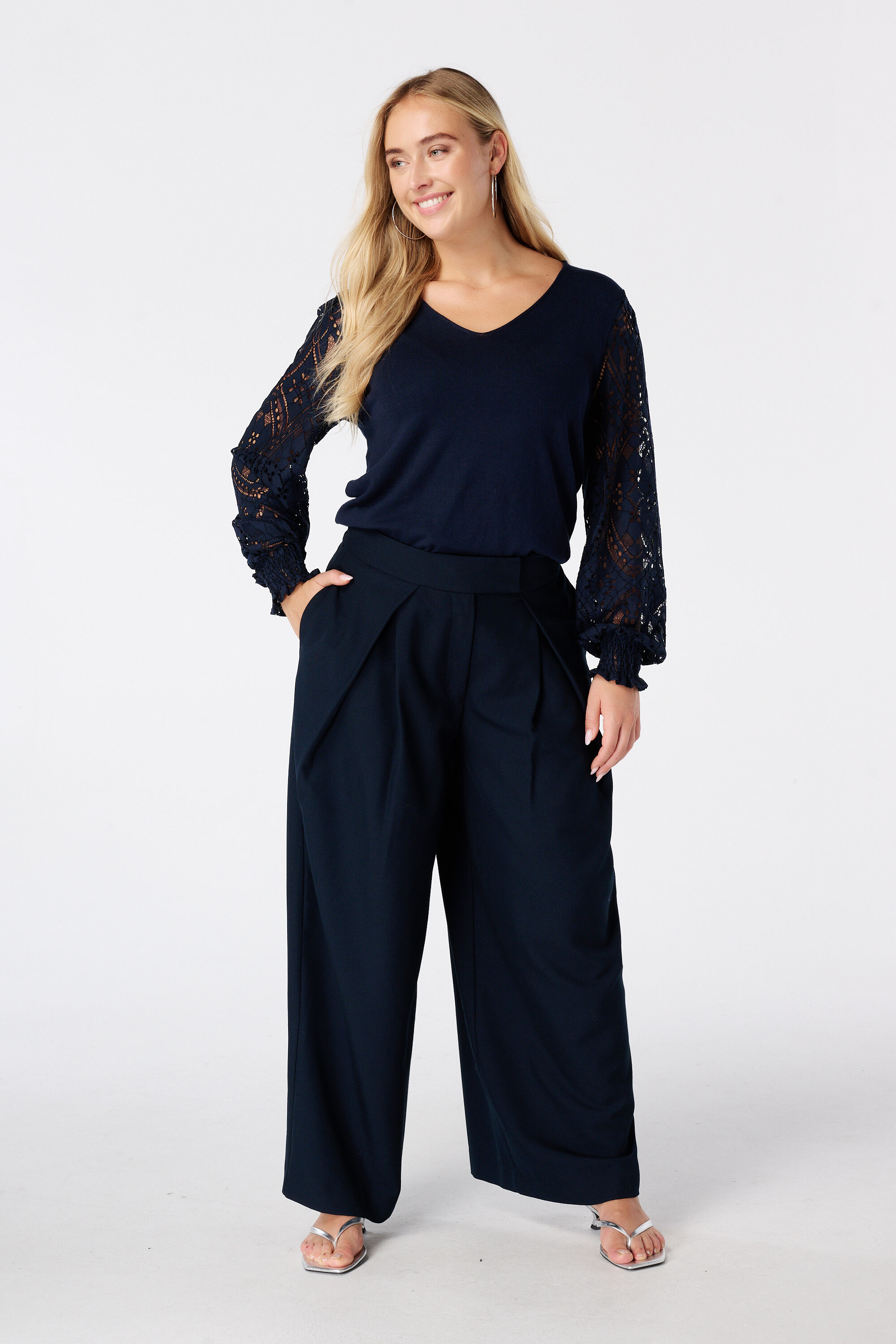 Wide leg pantalon met plooien