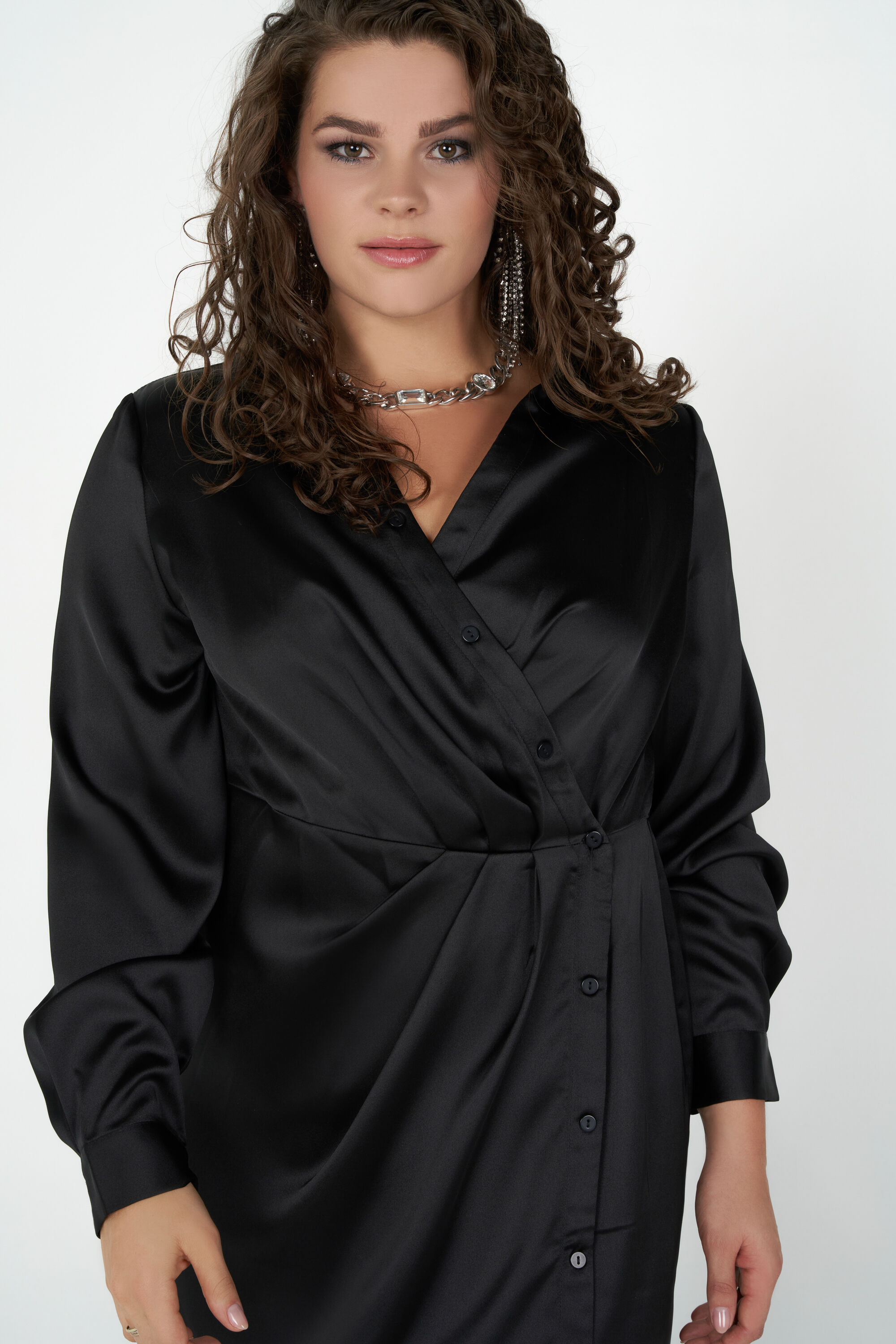 Midi jurk met satijnen look image number 0