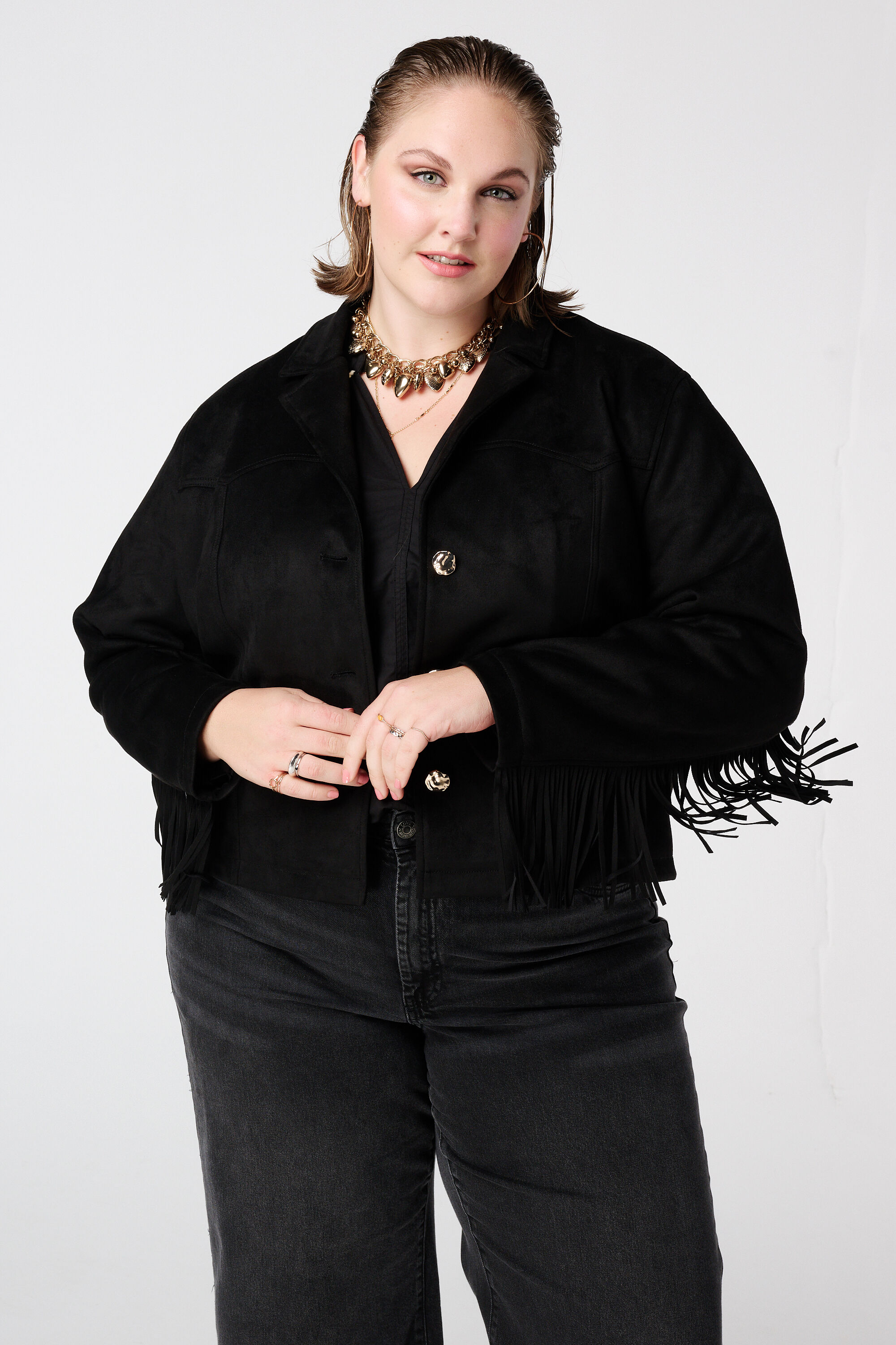 Su&egrave;dine jacket met franjes