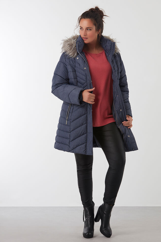 Gewatteerde winterjas met imitatiebontkraag image number 3