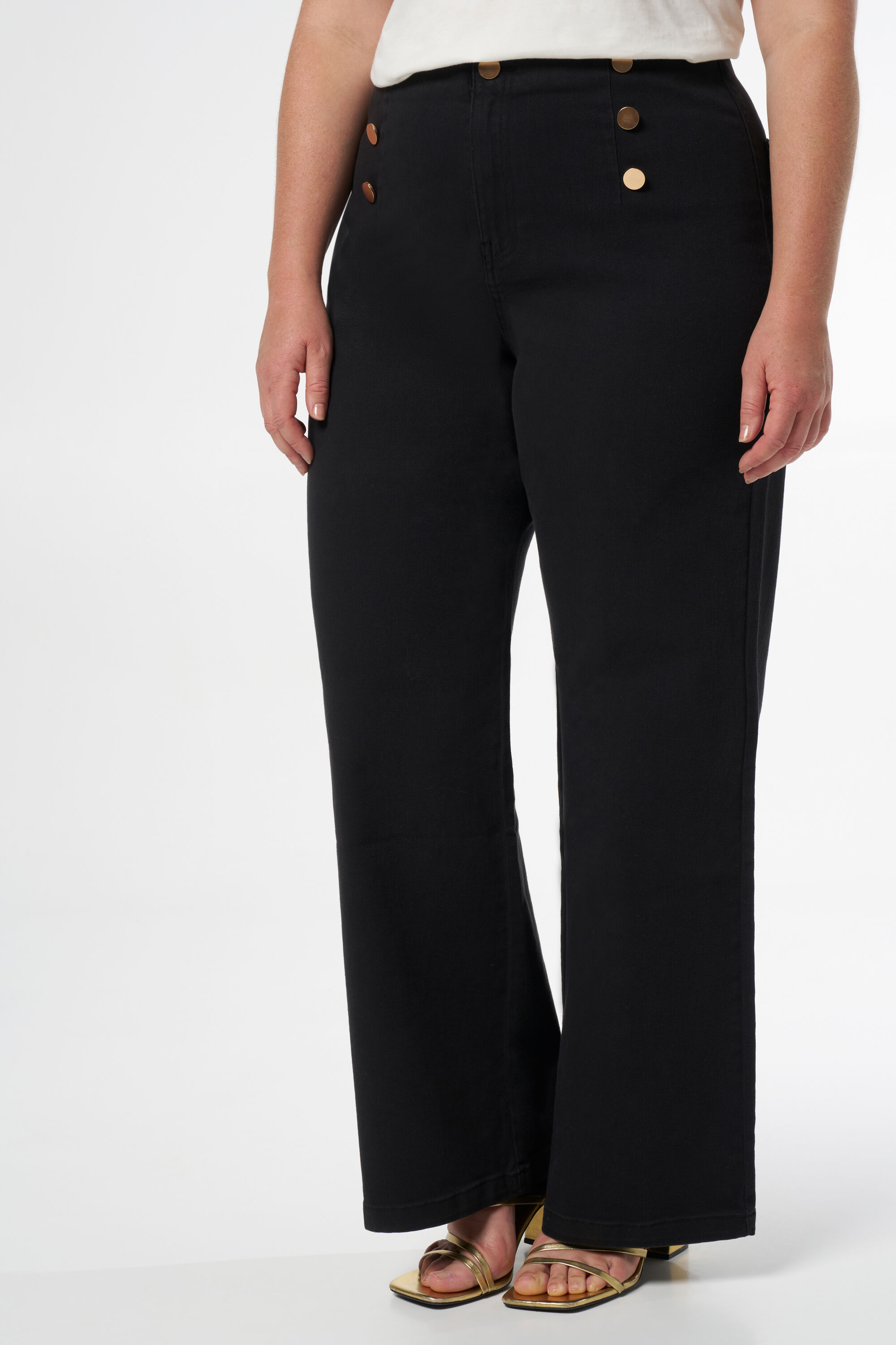 Wide leg broek met gouden knopen image number 5