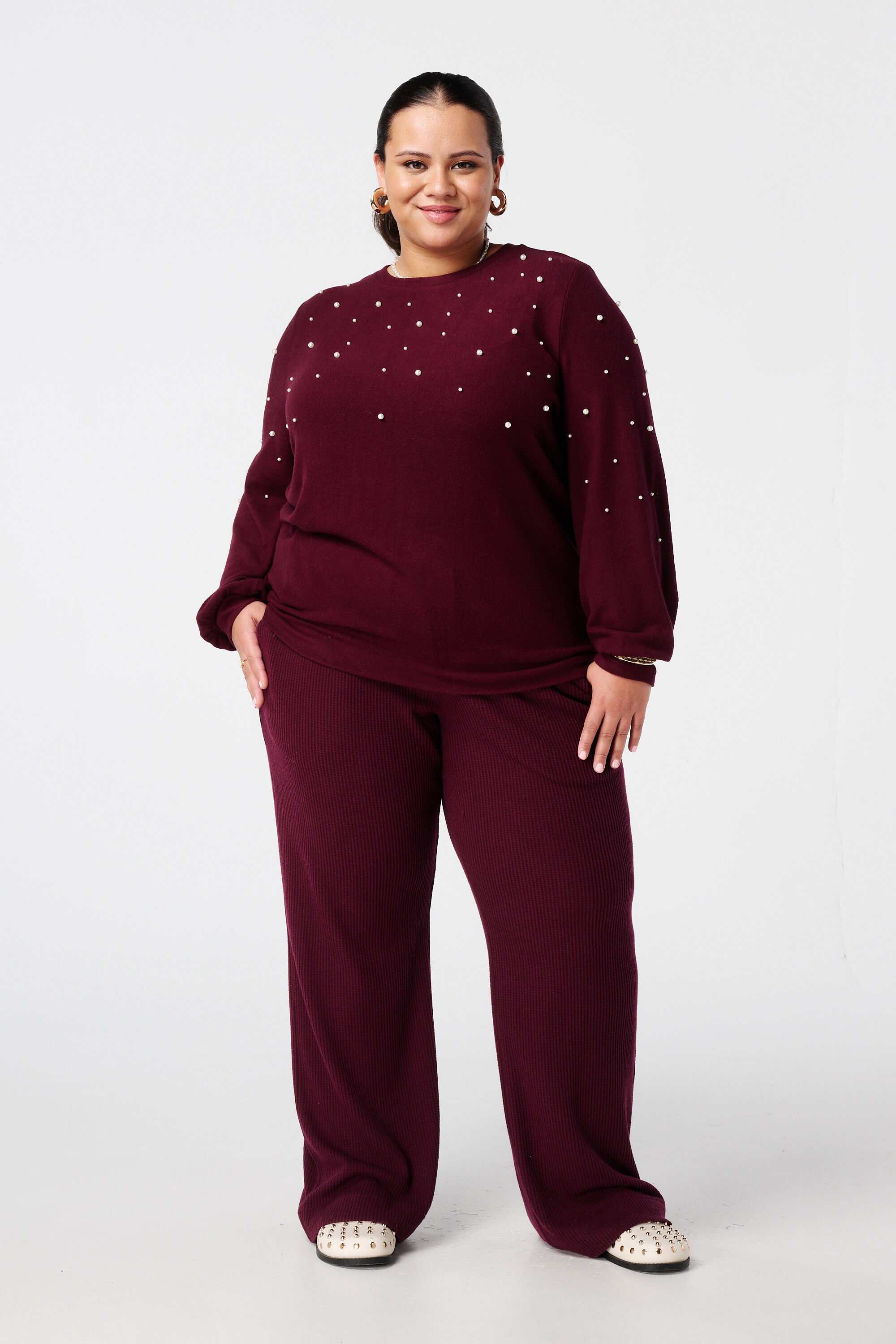 Brushed trui met parel opdruk image number 5