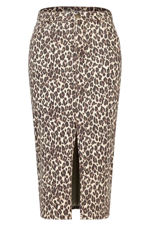 Denim rok met panterprint image number 1