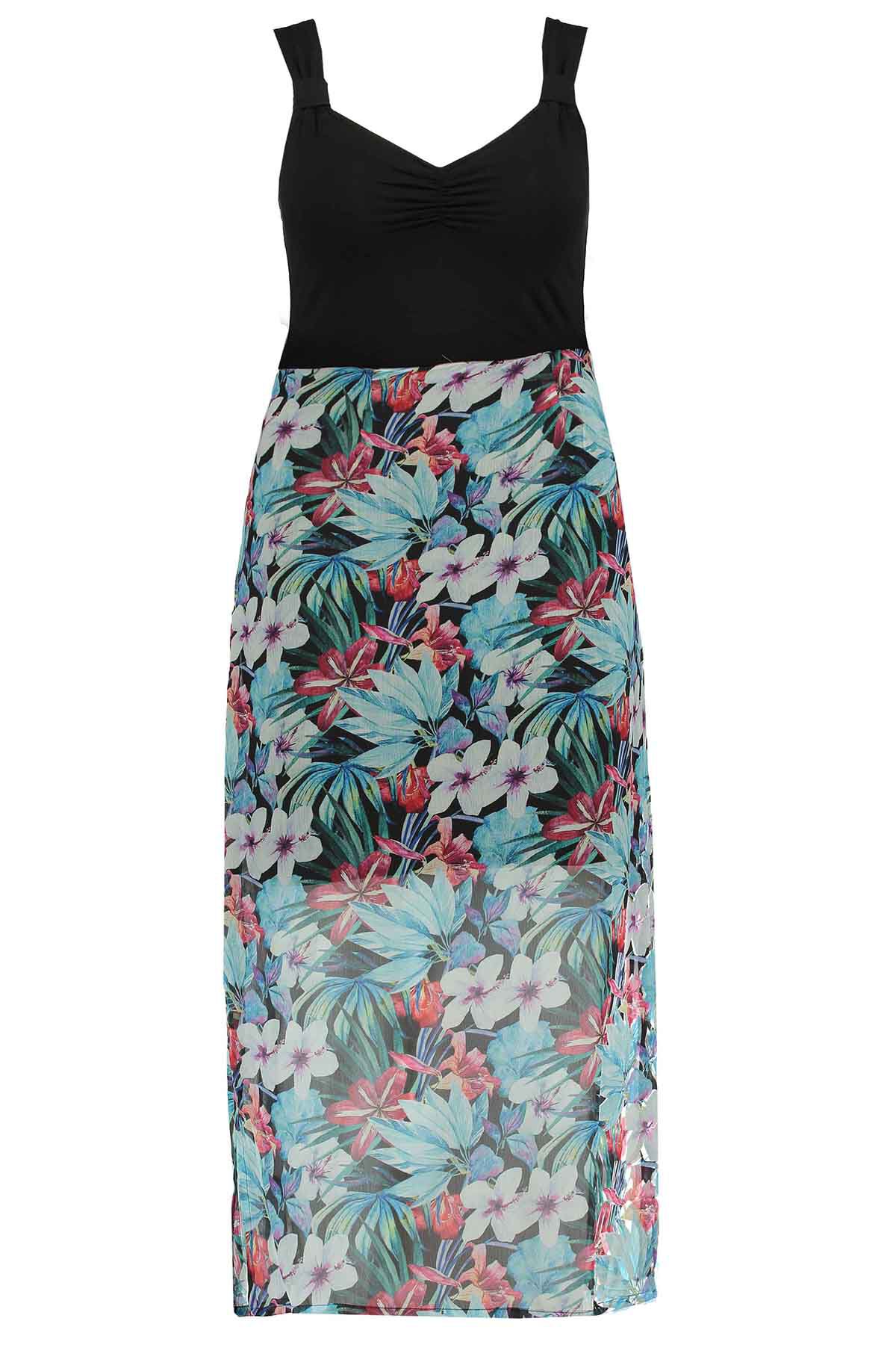 Jurk met bloemen print en volants image number 2