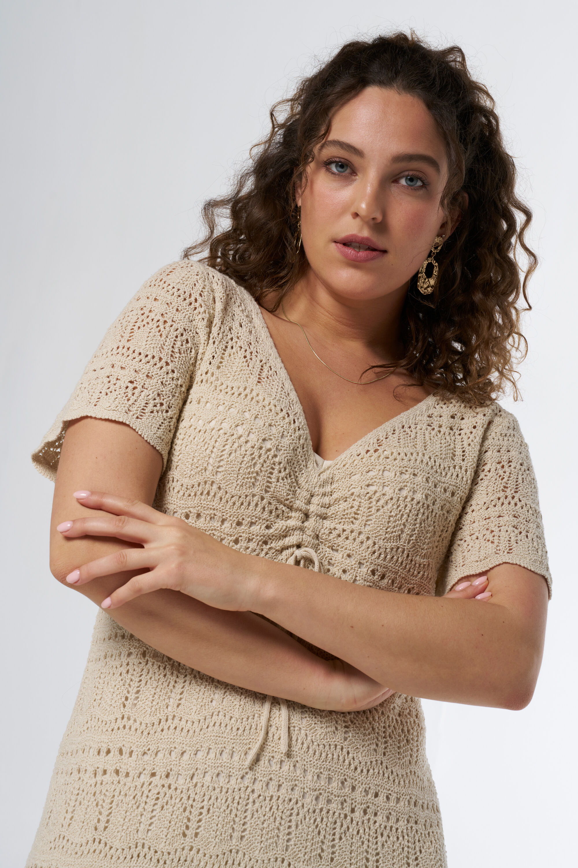 Gehaakte jurk met strikdetail image number 5