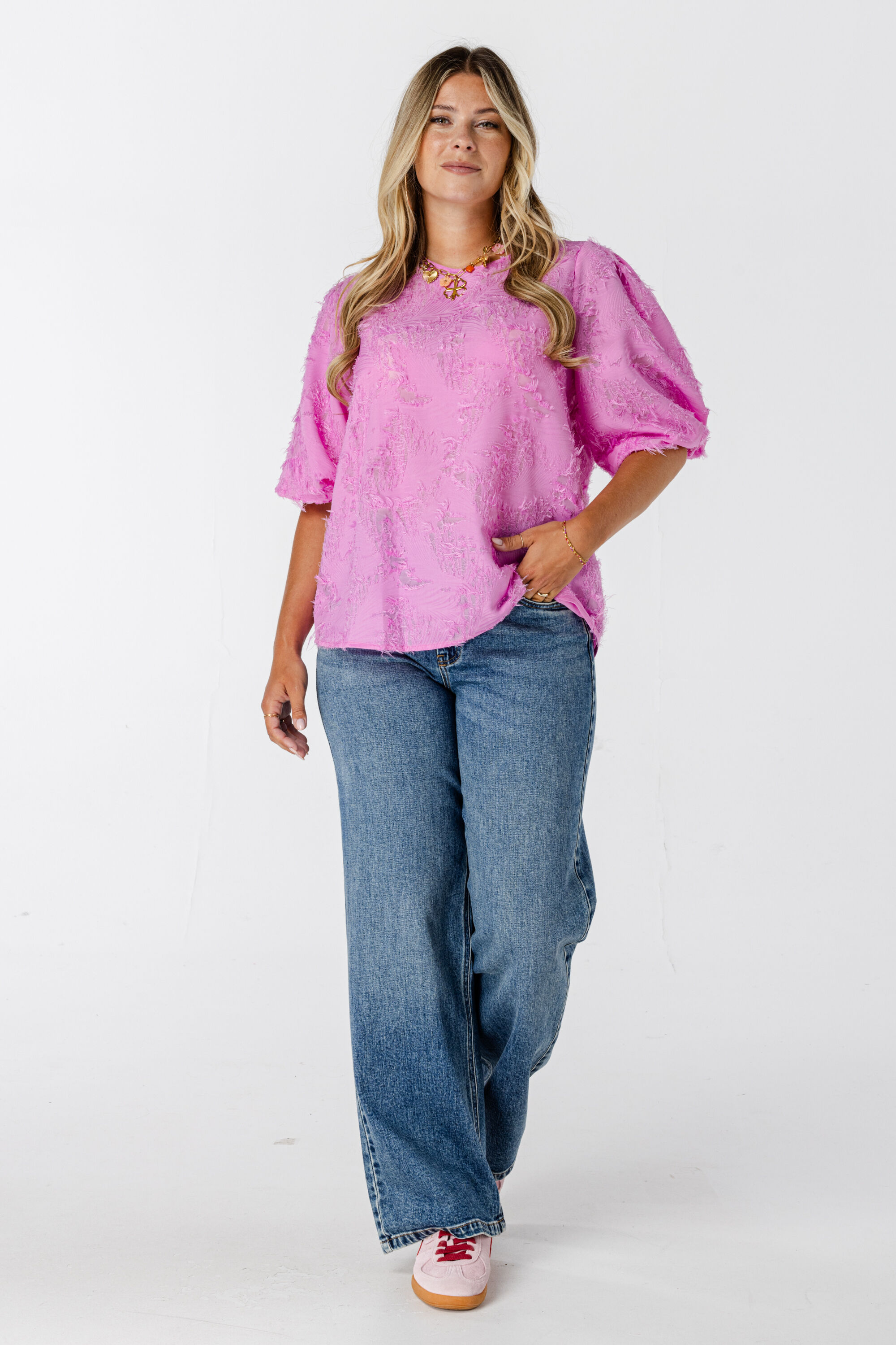 Blouse met korte pofmouw image number 6