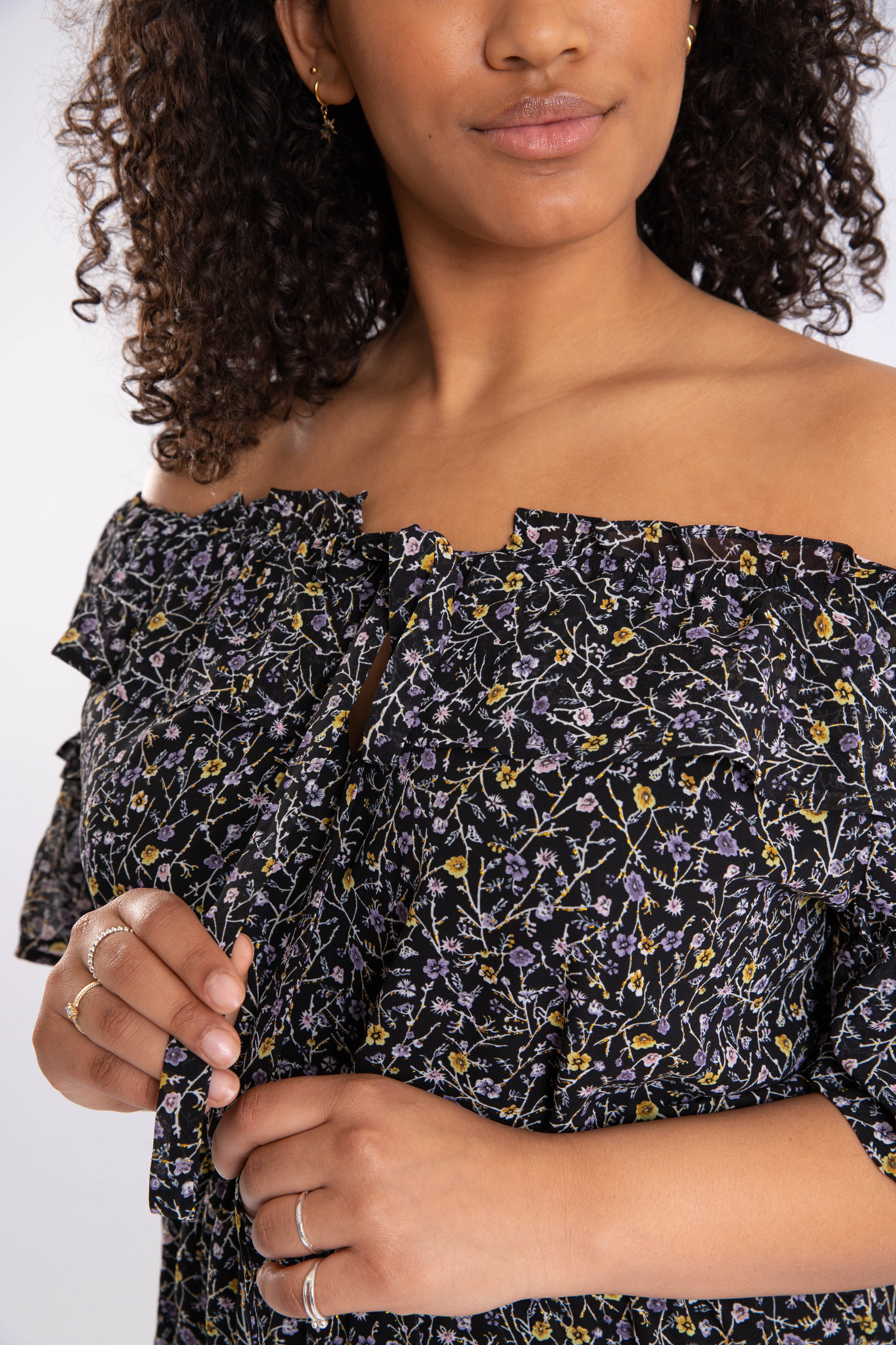 Off shoulder jurkje met print image number 6