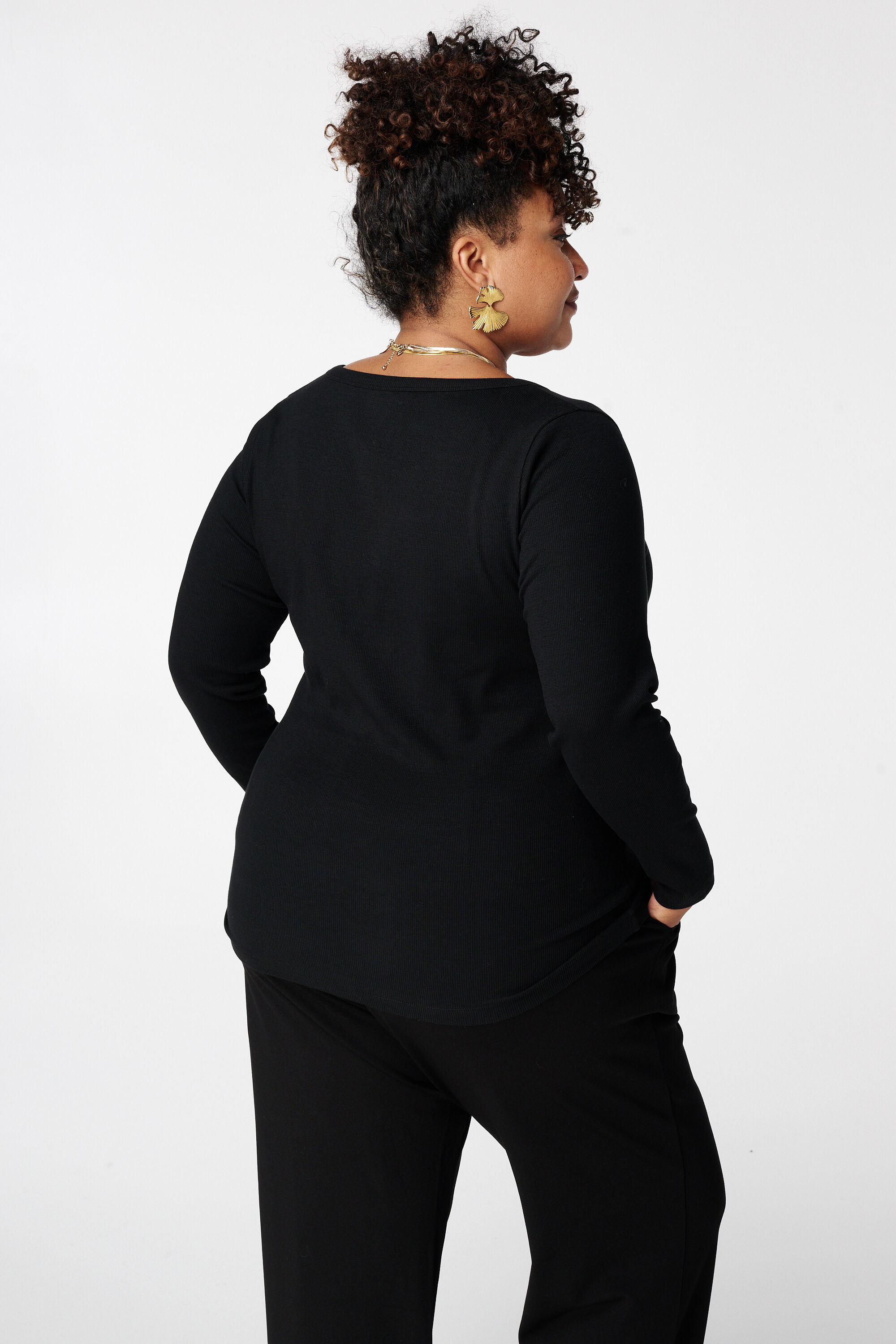 Geribde top met lange mouwen image number 3