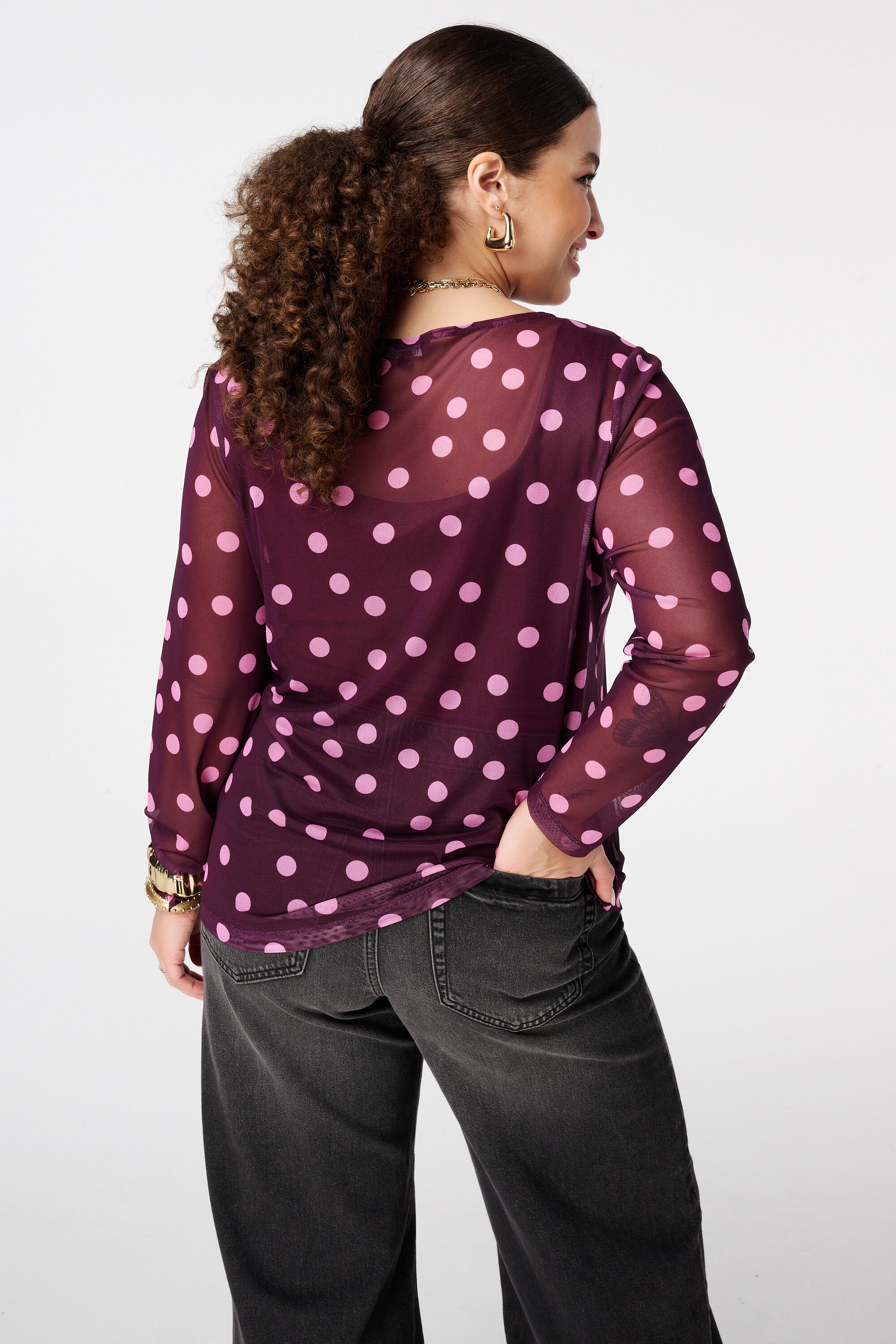 Polka dot mesh top image number 3