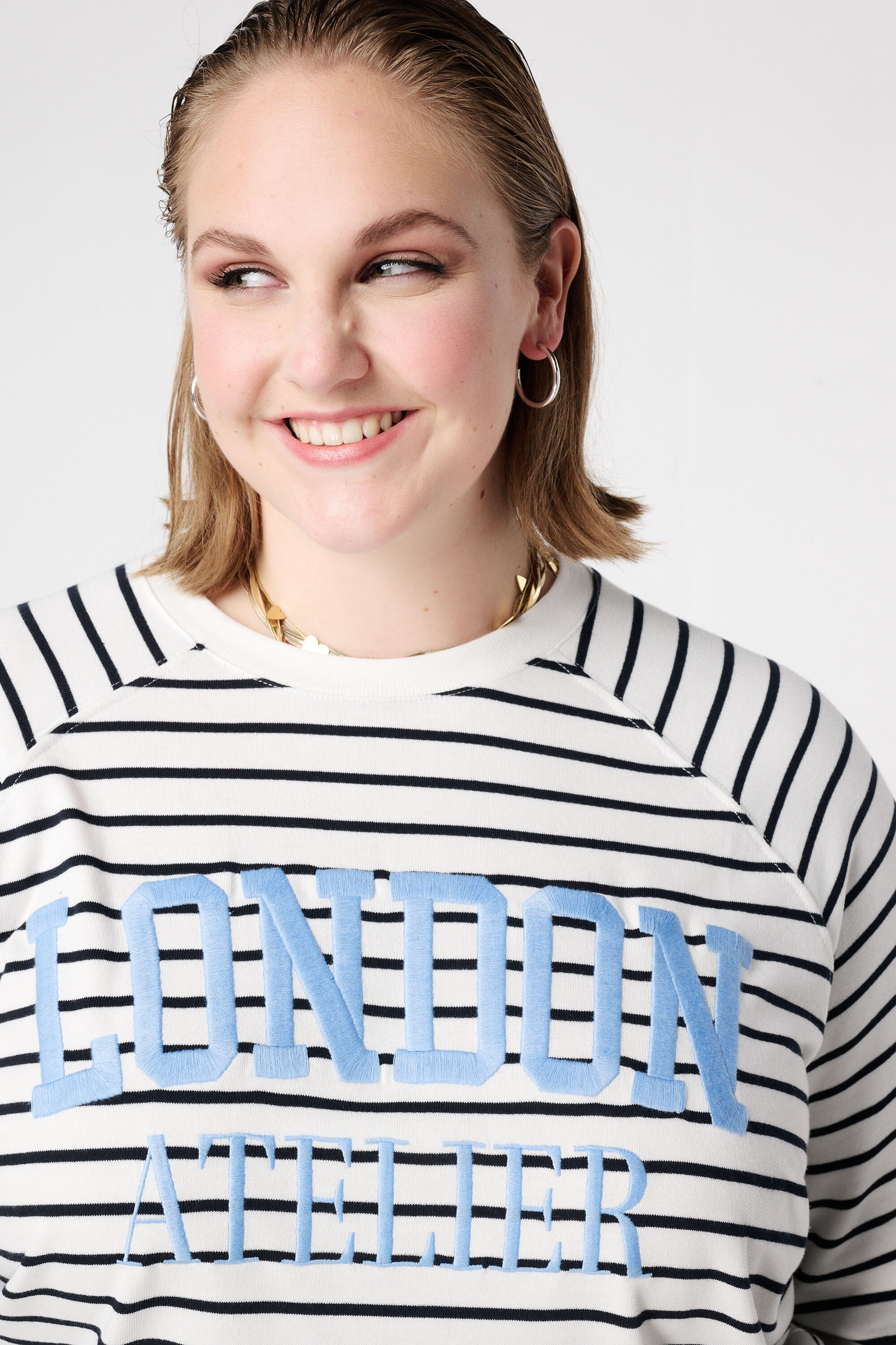 Gestreepte sweater met tekstprint image number 4