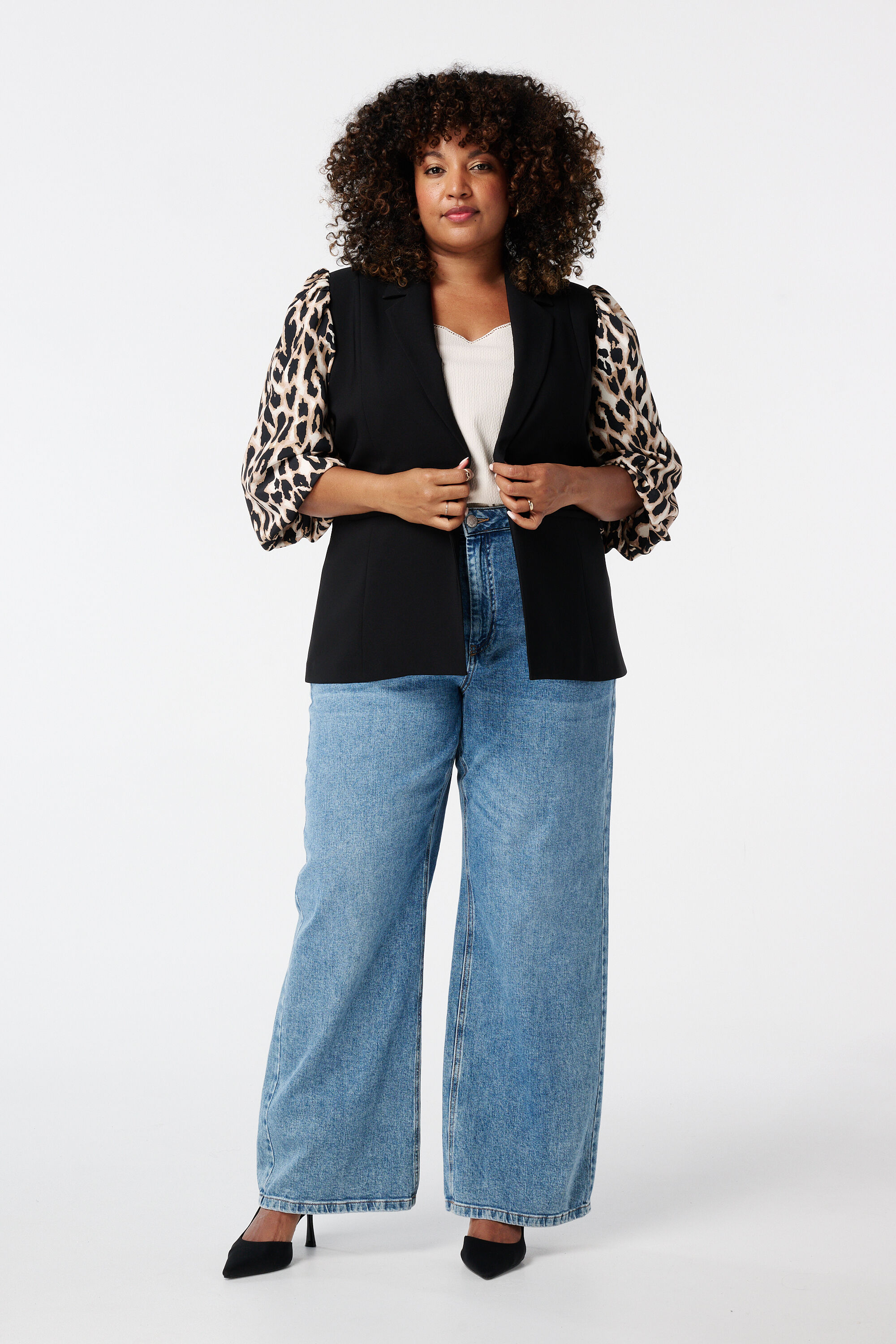 Blazer met panterprint pofmouwen image number 5