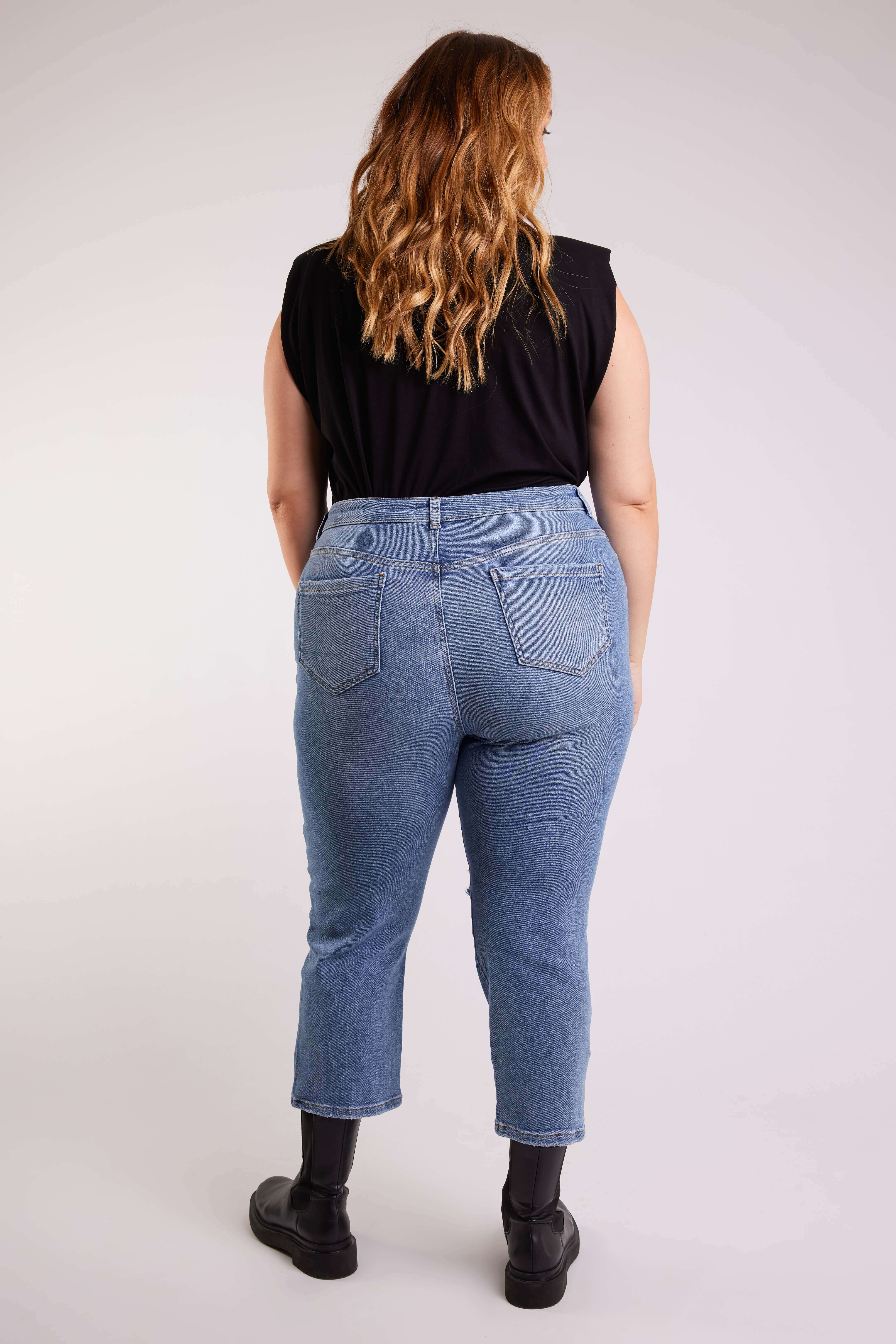 Dames Jeans met destroyed details Bleached Denim MS Mode