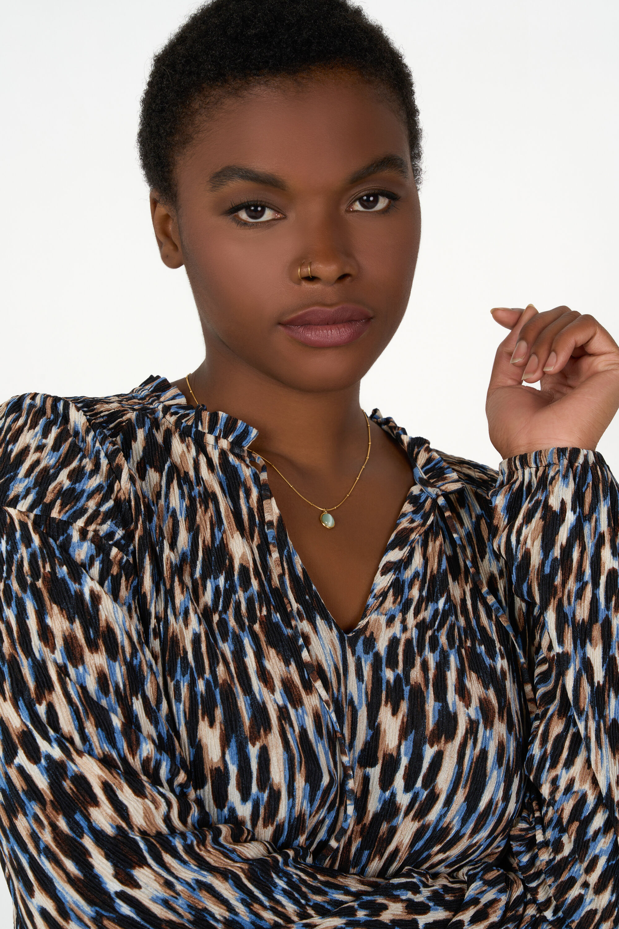 Dames Top met ruffles en print Multi blue MS Mode