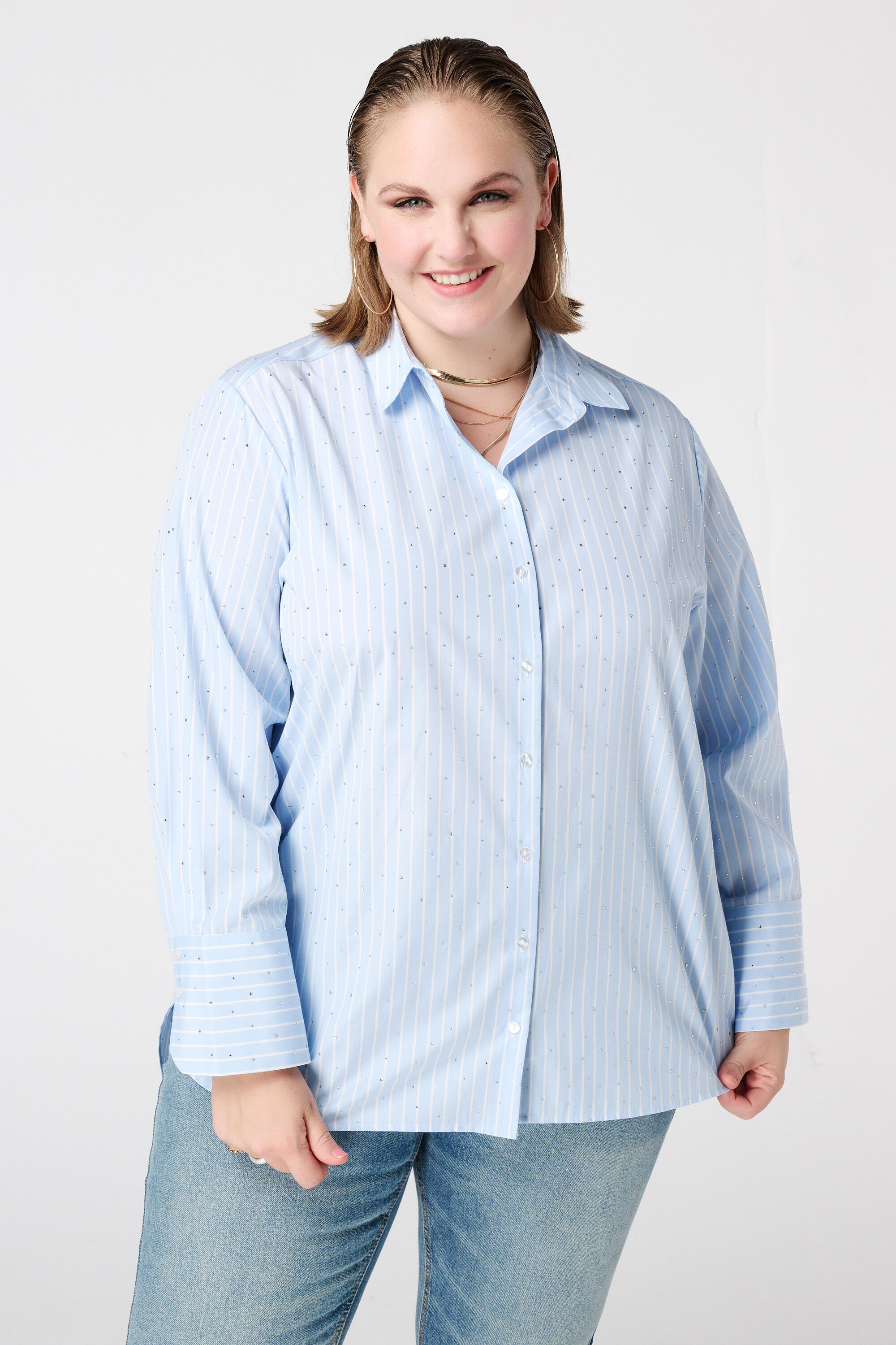 Gestreepte blouse met strassdetails