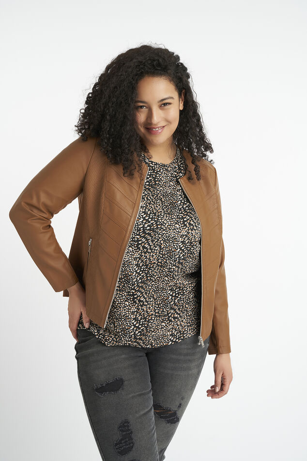 Imitatieleren bikerjack met ronde hals image number 0