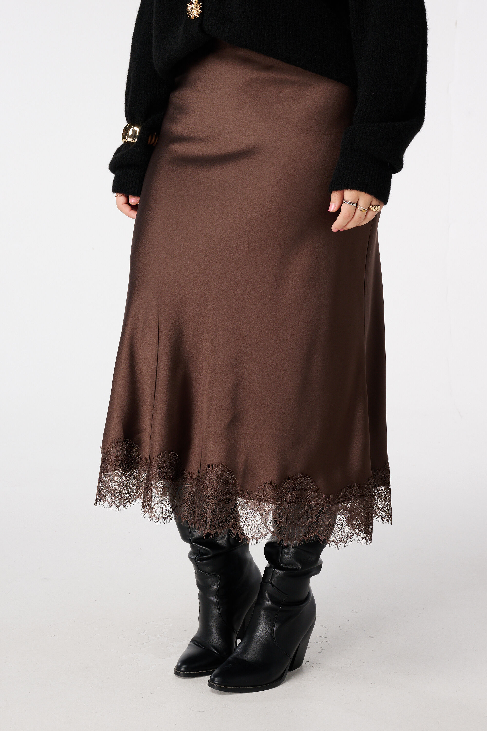 Satijnen rok met kant detail image number 5