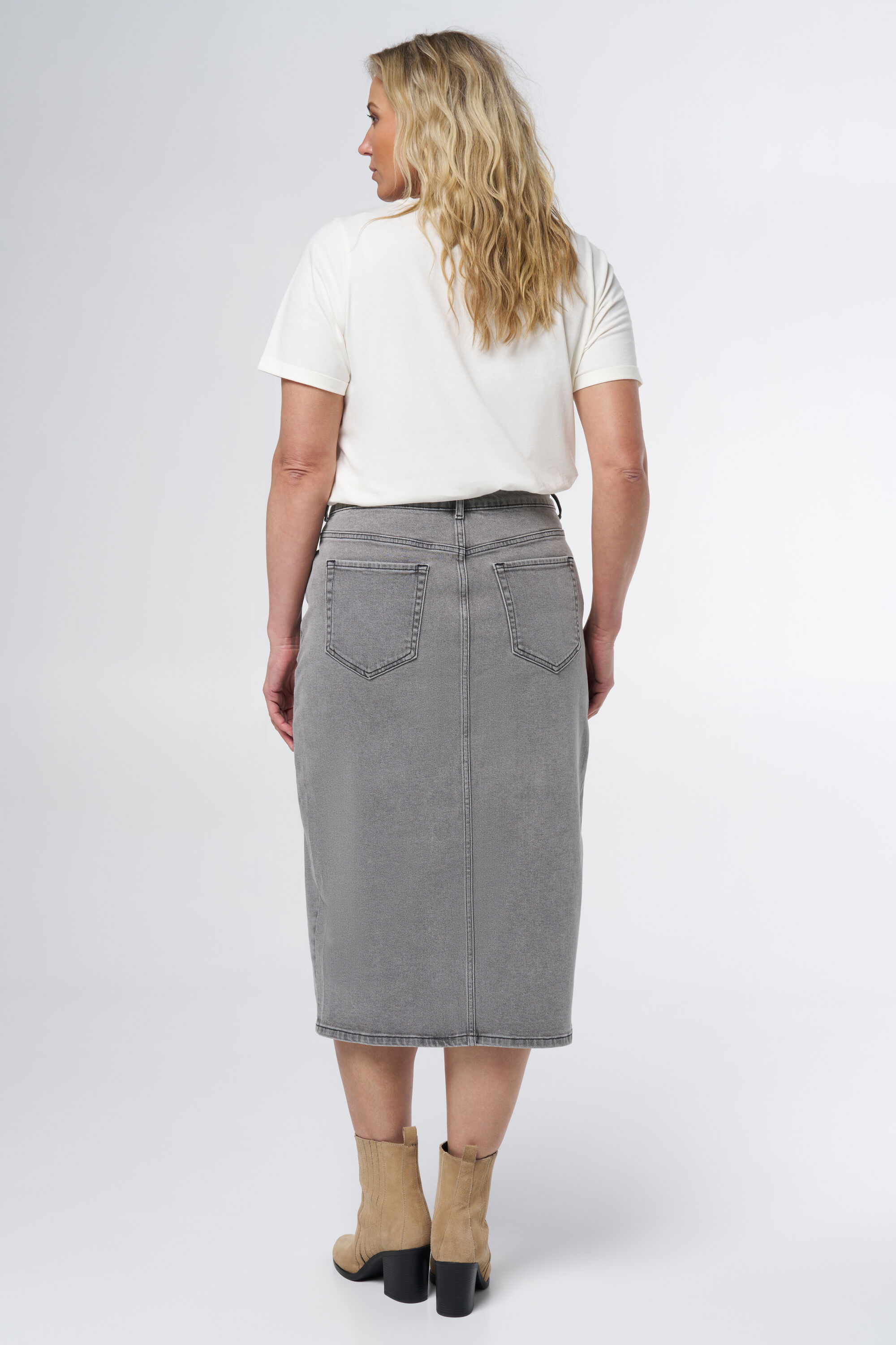 Midi denim rok met split image number 3